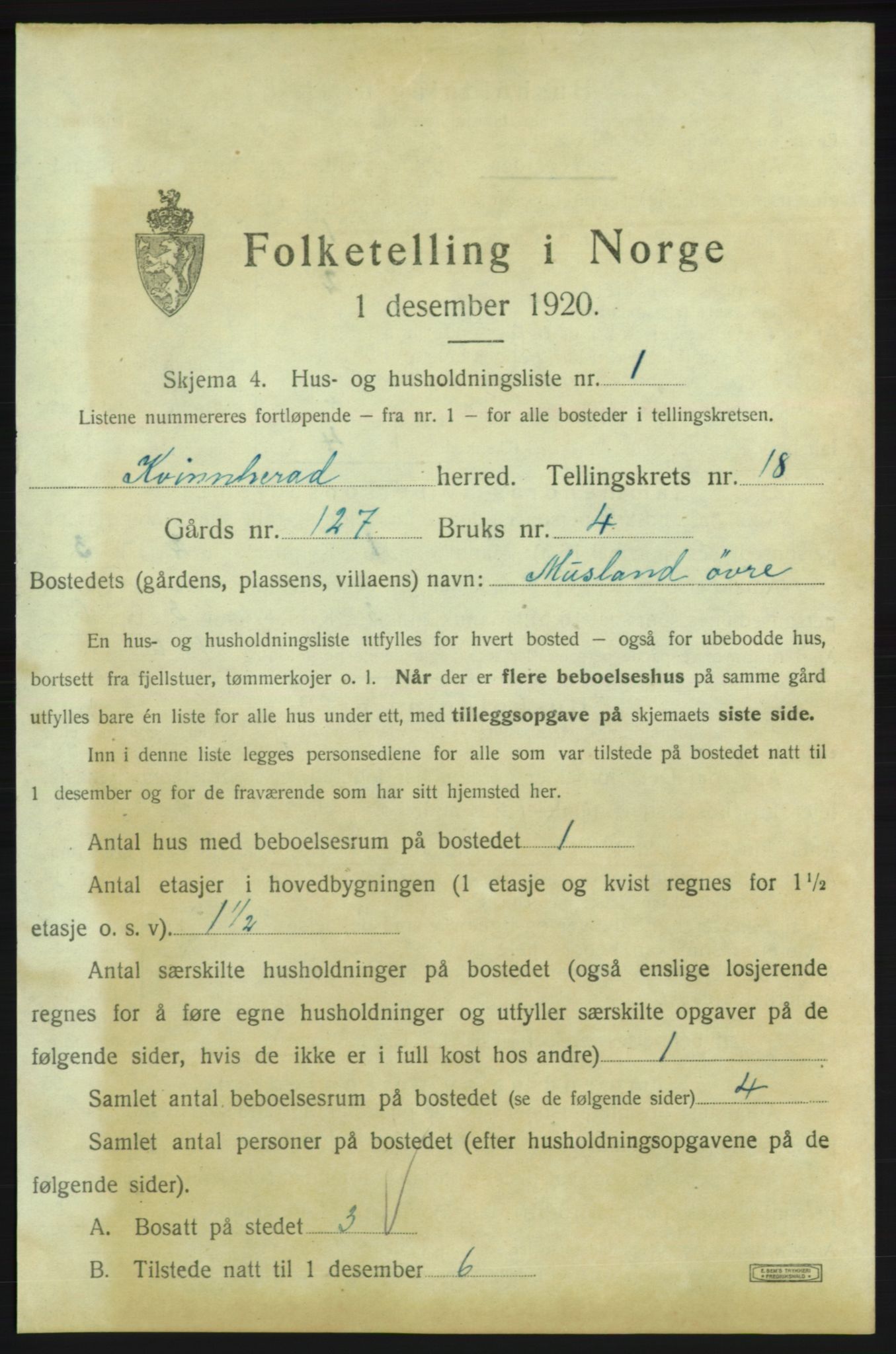 SAB, 1920 census for Kvinnherad, 1920, p. 2727