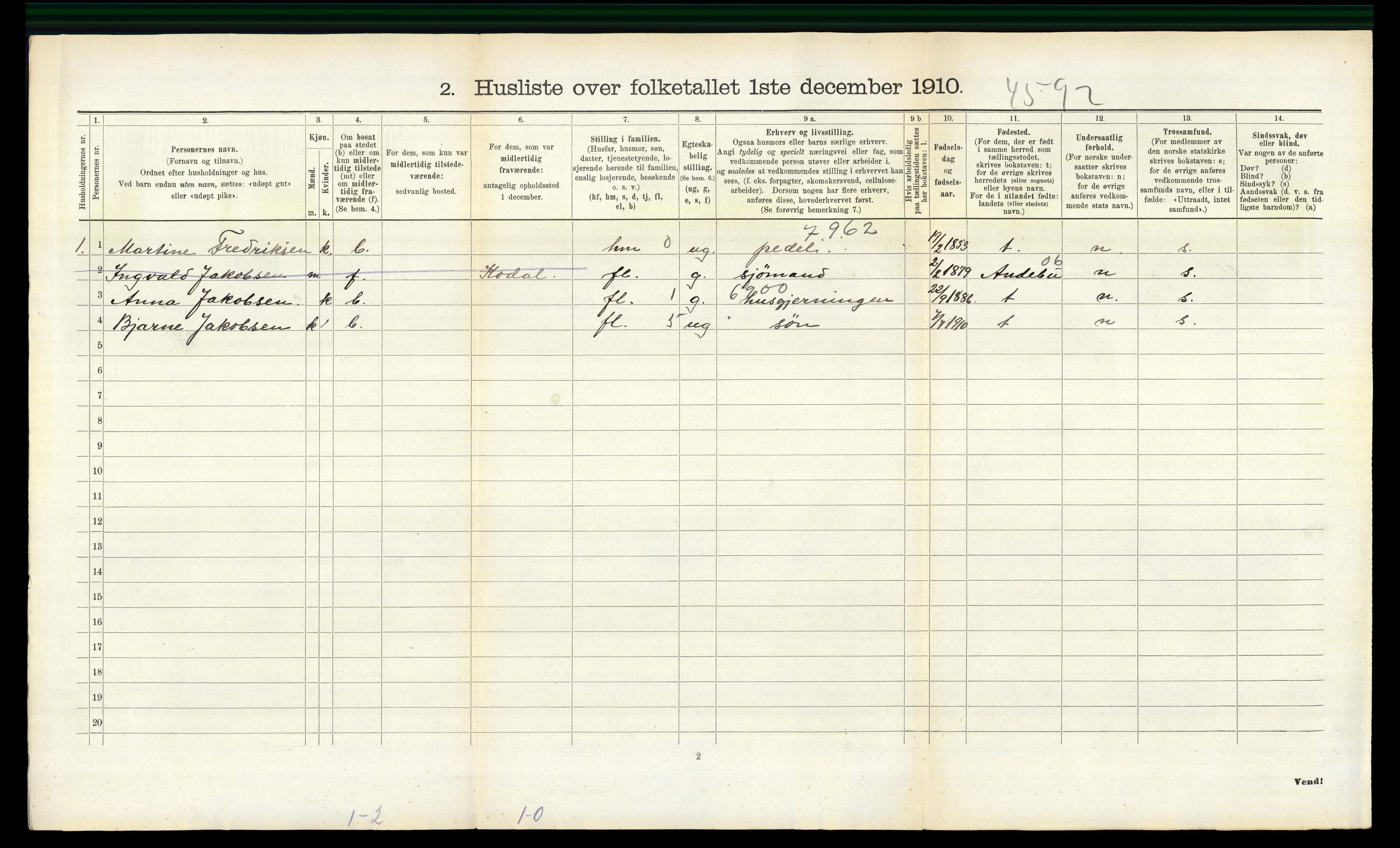 RA, 1910 census for Sandeherred, 1910, p. 996