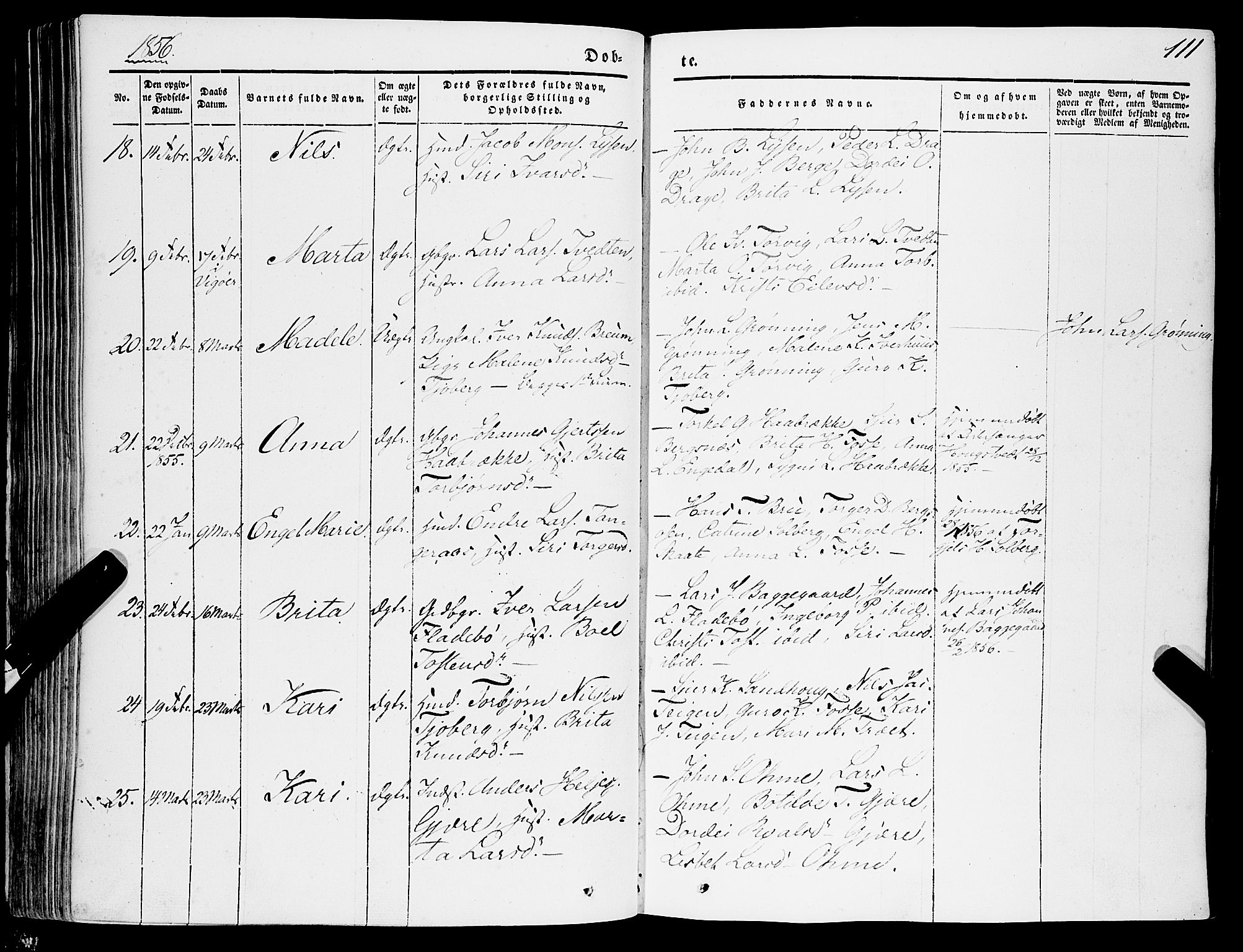 Strandebarm sokneprestembete, SAB/A-78401/H/Haa: Parish register (official) no. A 7, 1844-1872, p. 111