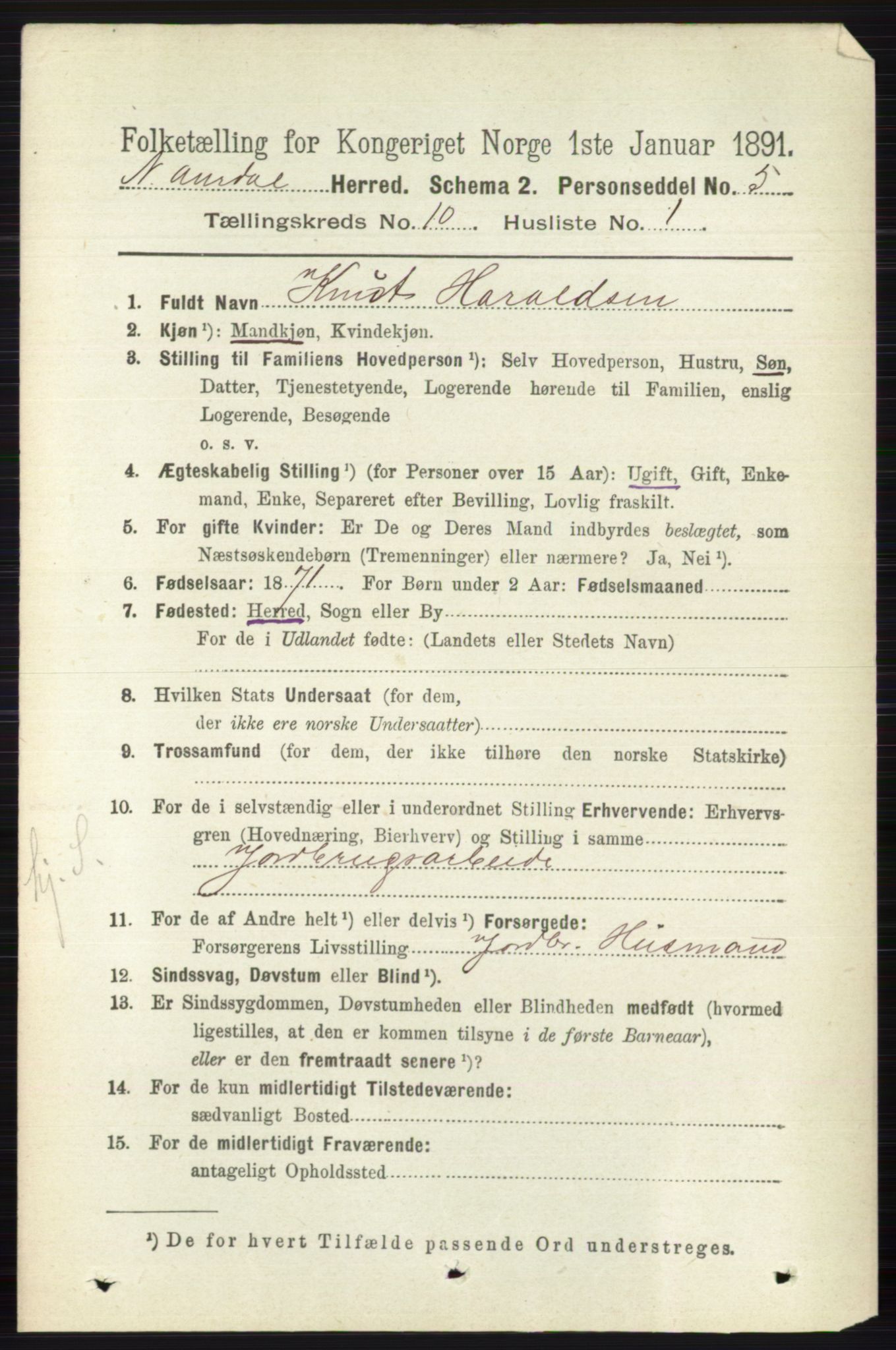 RA, 1891 census for 0542 Nord-Aurdal, 1891, p. 3735