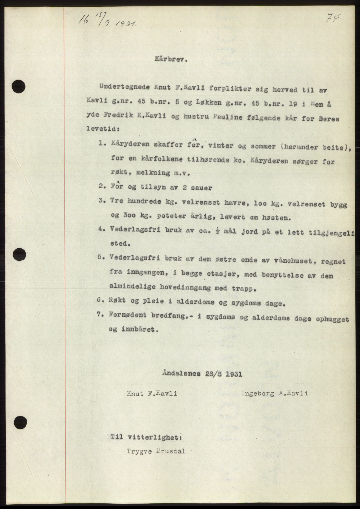 Romsdal sorenskriveri, AV/SAT-A-4149/1/2/2C/L0060: Mortgage book no. 54, 1931-1932, Deed date: 15.09.1931