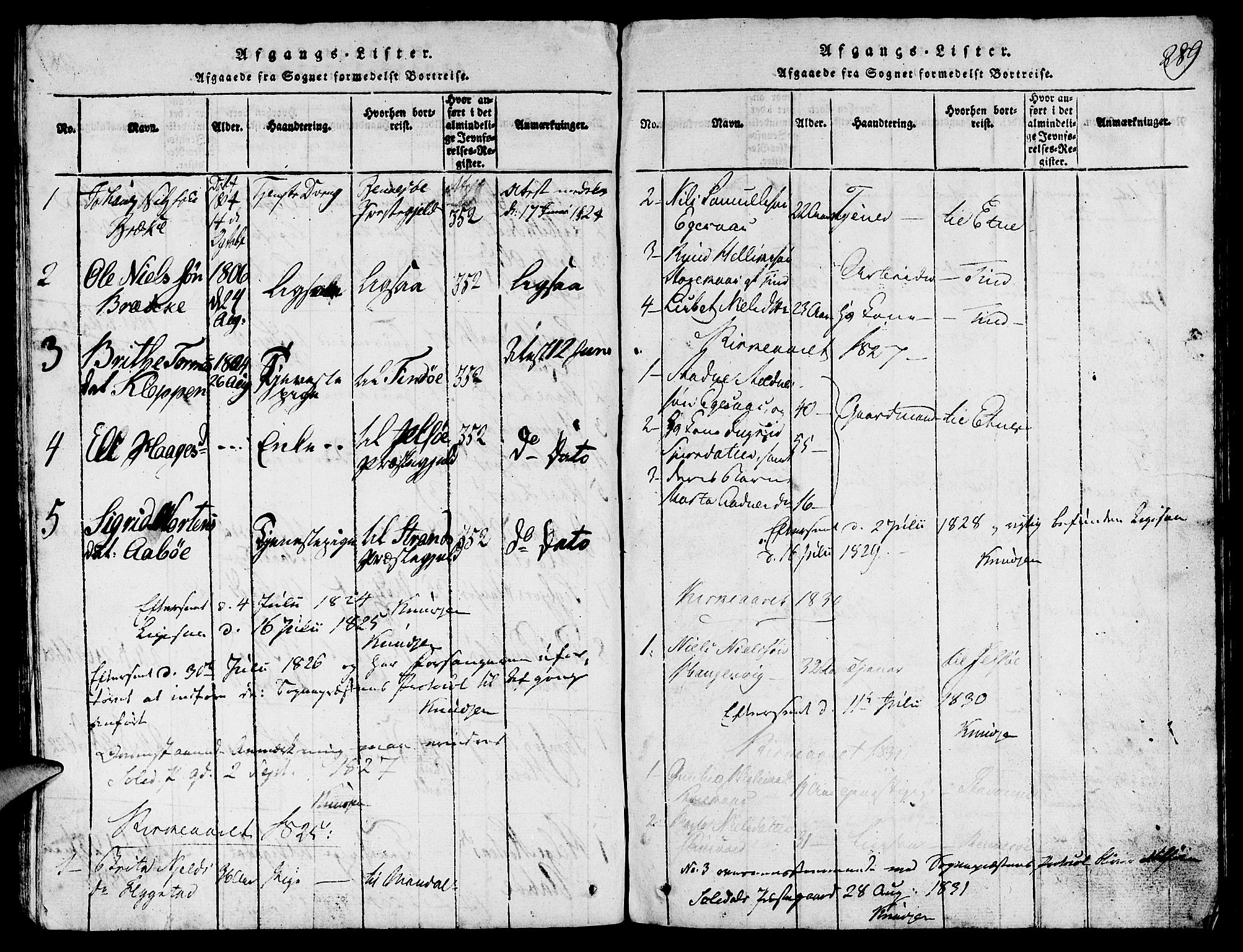 Suldal sokneprestkontor, SAST/A-101845/01/V/L0002: Parish register (copy) no. B 2, 1816-1845, p. 289