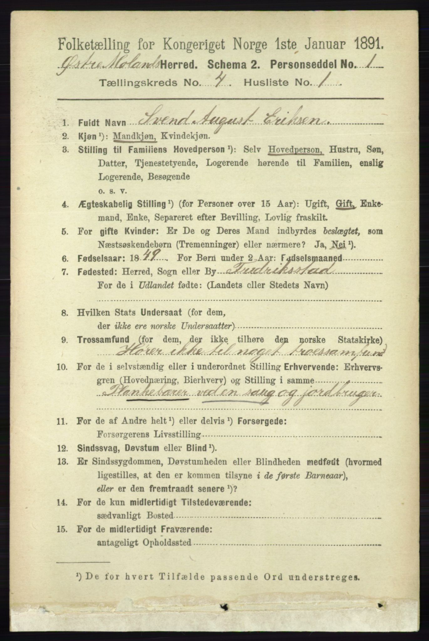 RA, 1891 census for 0918 Austre Moland, 1891, p. 2082