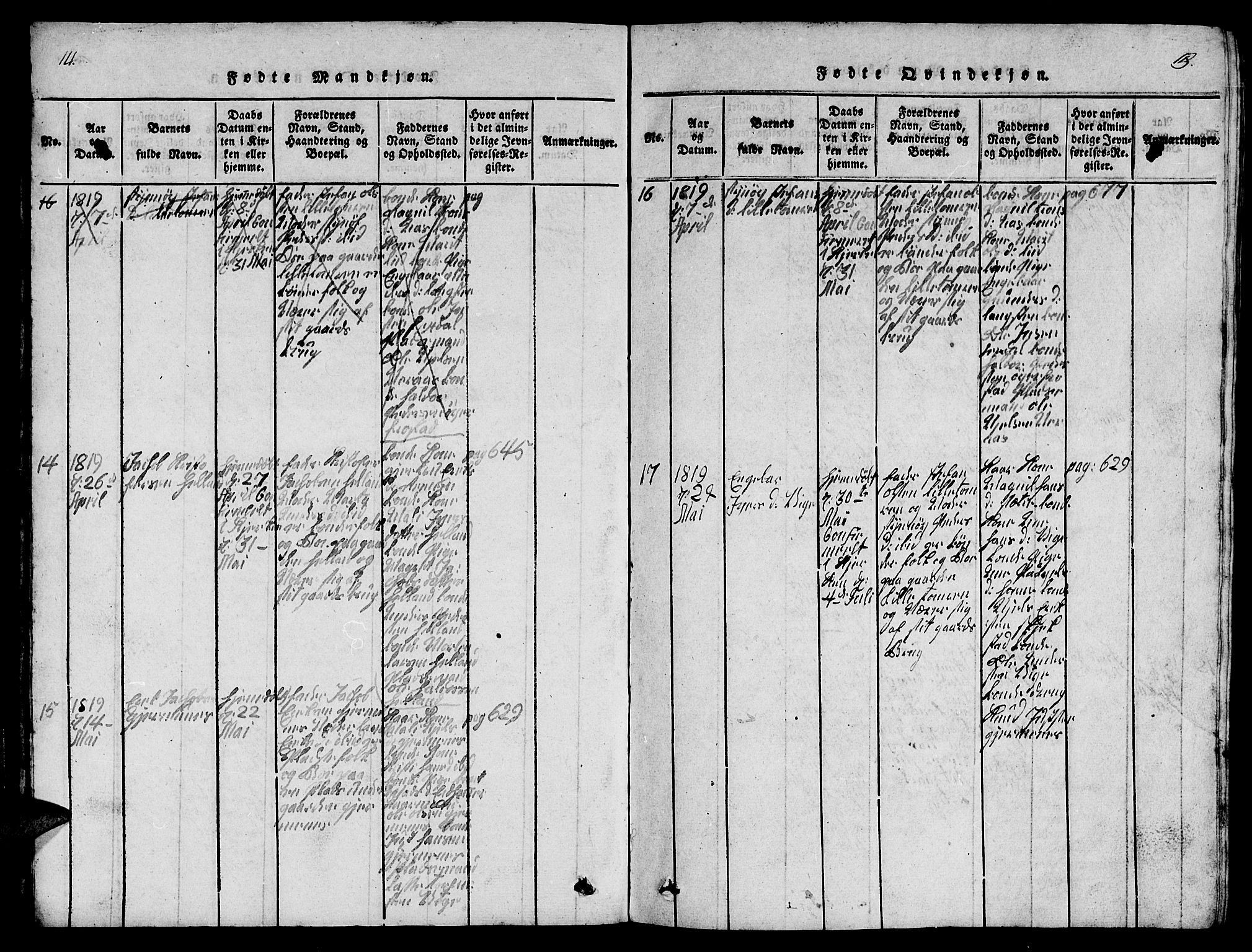 Ministerialprotokoller, klokkerbøker og fødselsregistre - Møre og Romsdal, AV/SAT-A-1454/539/L0535: Parish register (copy) no. 539C01, 1818-1842, p. 14-15