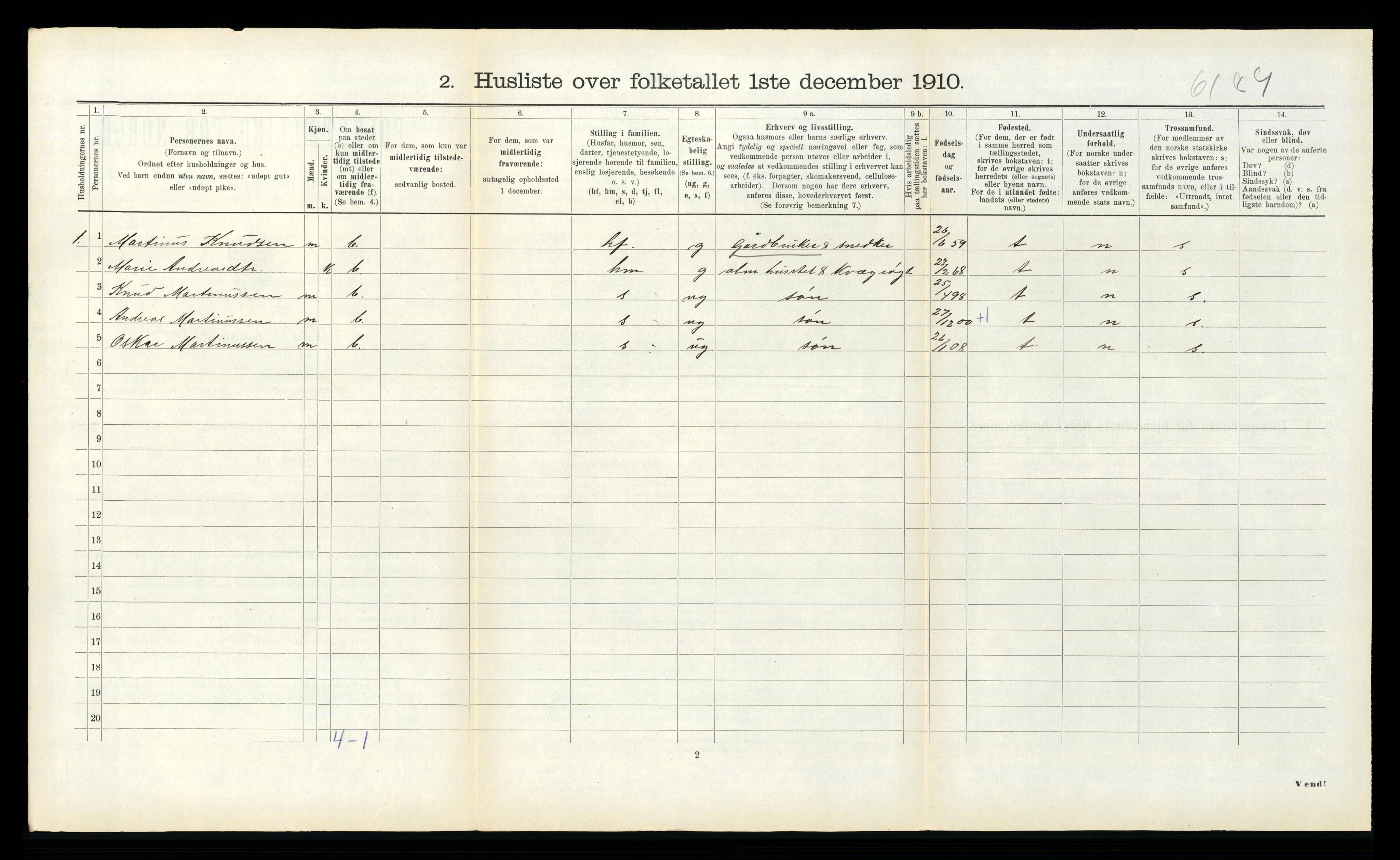 RA, 1910 census for Hornindal, 1910, p. 95