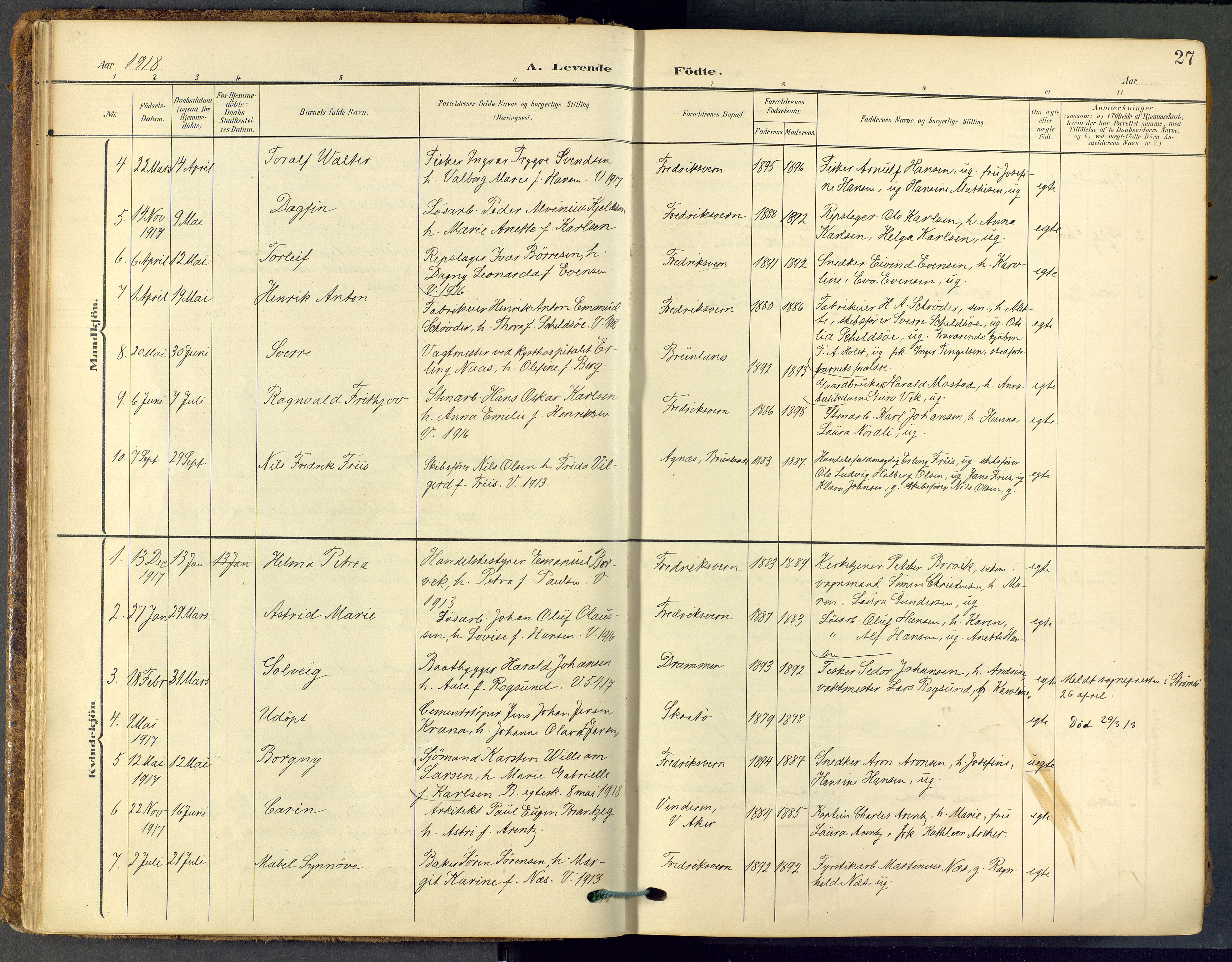 Stavern kirkebøker, SAKO/A-318/F/Fa/L0009: Parish register (official) no. 9, 1906-1955, p. 27