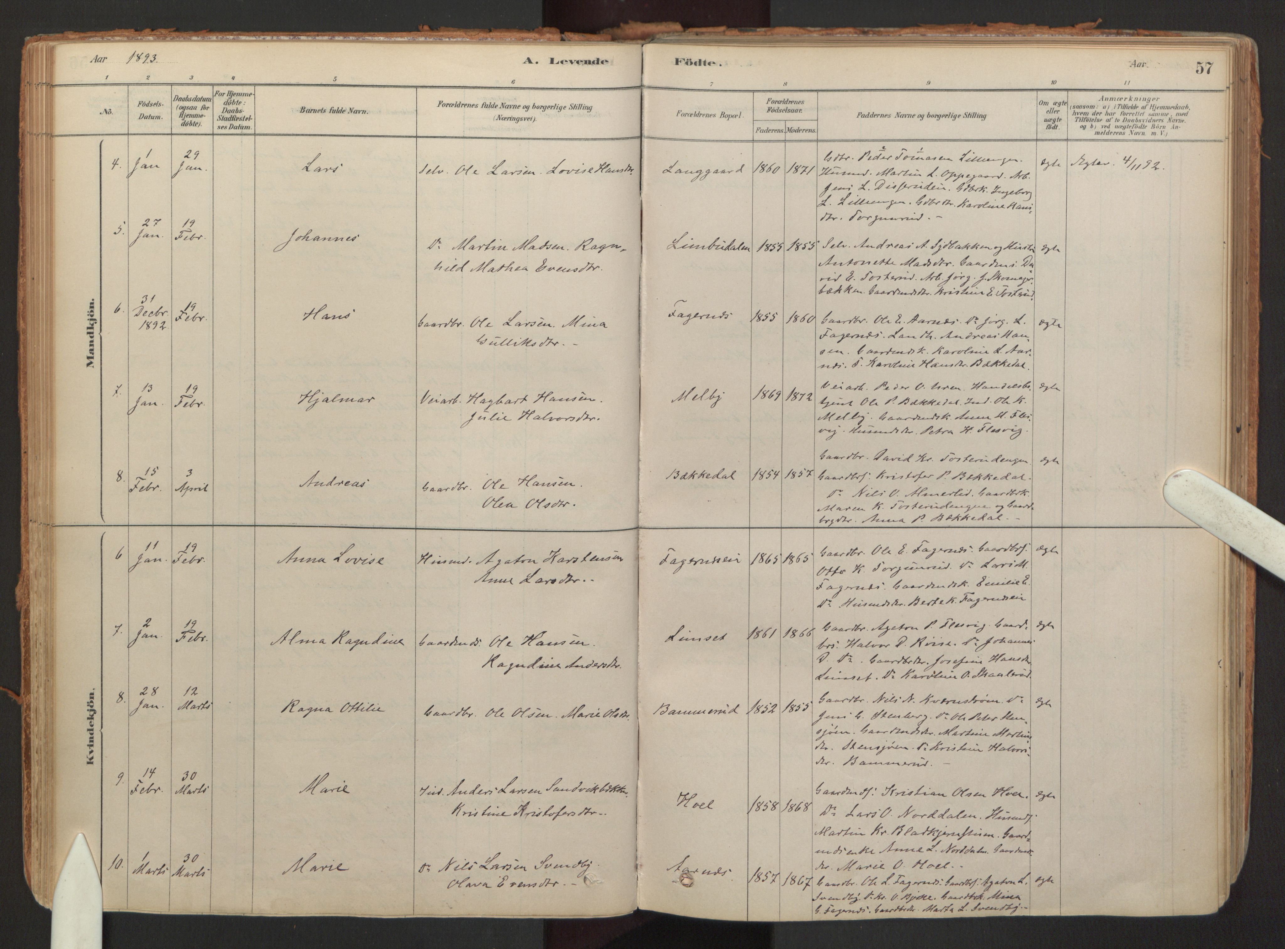 Hurdal prestekontor Kirkebøker, AV/SAO-A-10889/F/Fb/L0003: Parish register (official) no. II 3, 1878-1920, p. 57