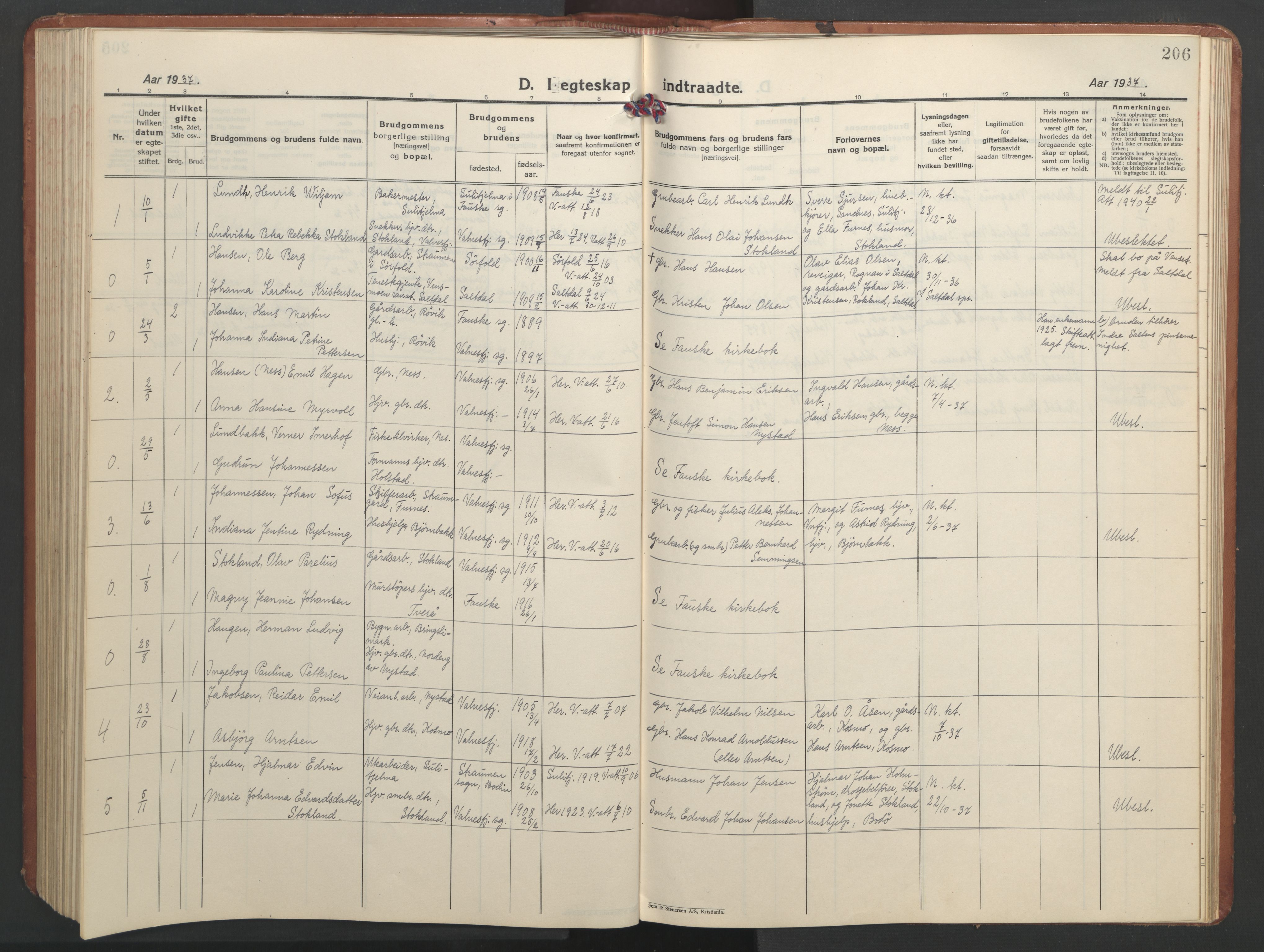 Ministerialprotokoller, klokkerbøker og fødselsregistre - Nordland, AV/SAT-A-1459/851/L0727: Parish register (copy) no. 851C02, 1925-1948, p. 206