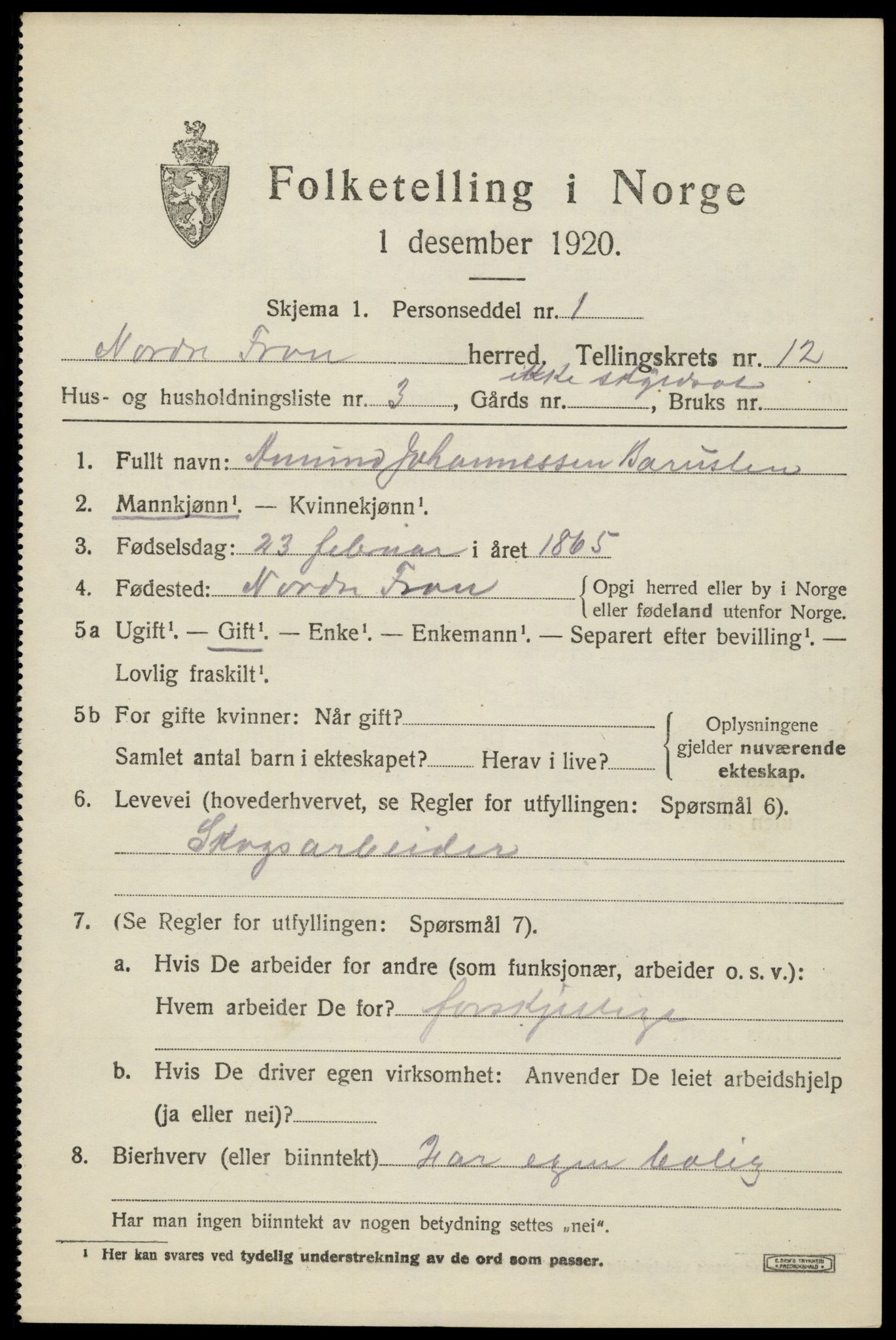 SAH, 1920 census for Nord-Fron, 1920, p. 9870