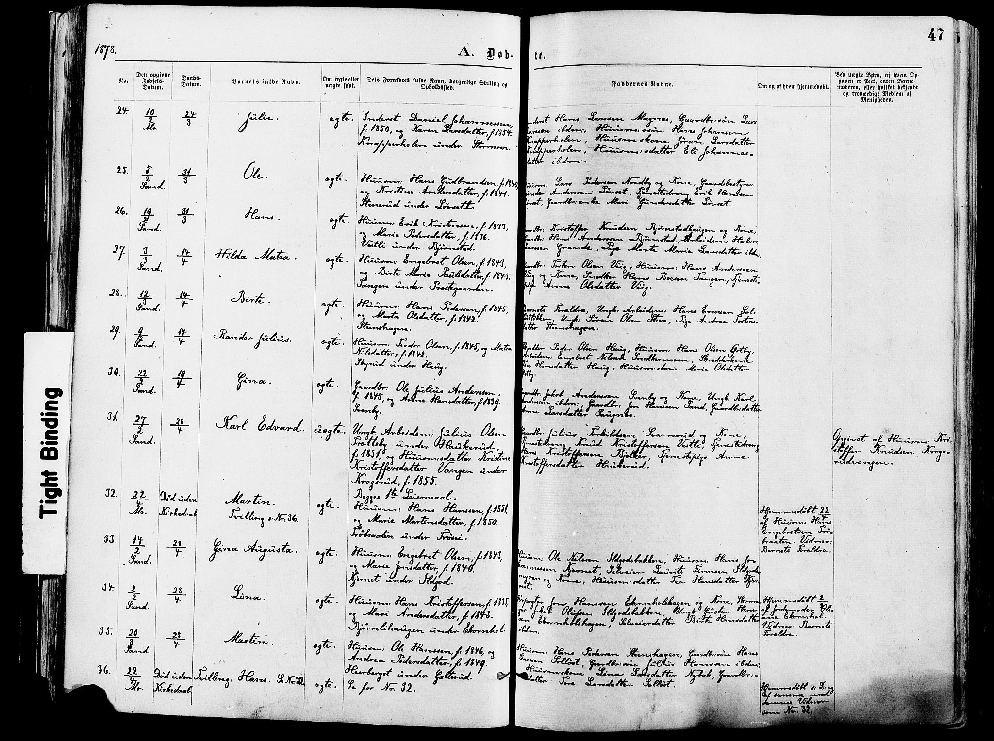 Nord-Odal prestekontor, AV/SAH-PREST-032/H/Ha/Haa/L0005: Parish register (official) no. 5, 1874-1885, p. 47