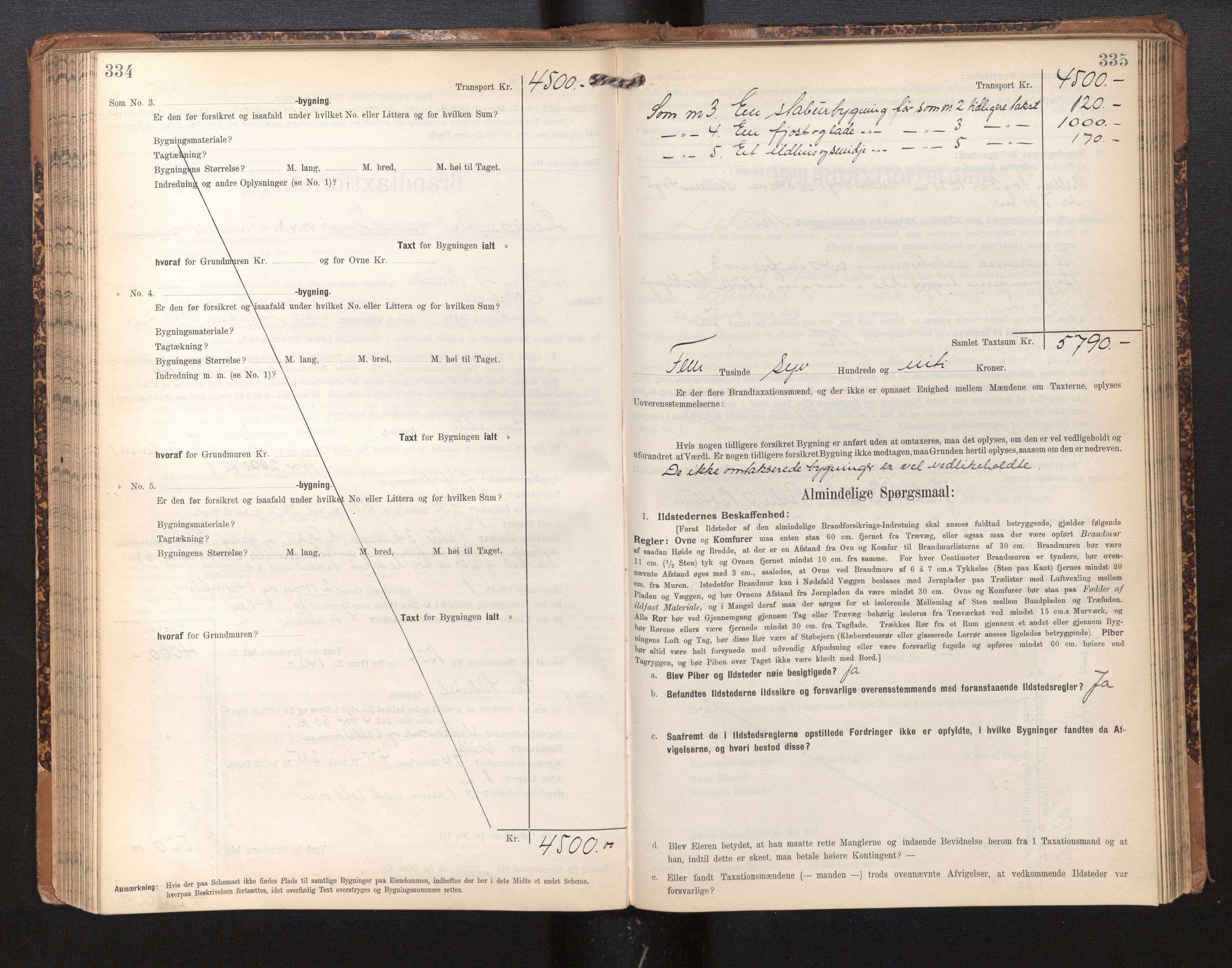 Lensmannen i Leikanger, AV/SAB-A-29201/0012/L0005: Branntakstprotokoll, skjematakst, 1907-1917, p. 334-335