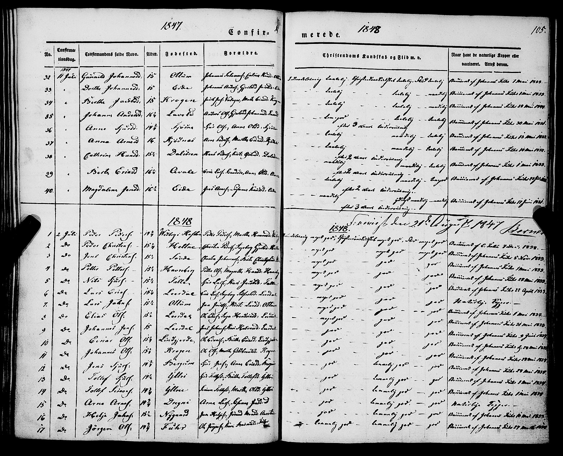 Luster sokneprestembete, AV/SAB-A-81101/H/Haa/Haaa/L0006: Parish register (official) no. A 6, 1840-1848, p. 105