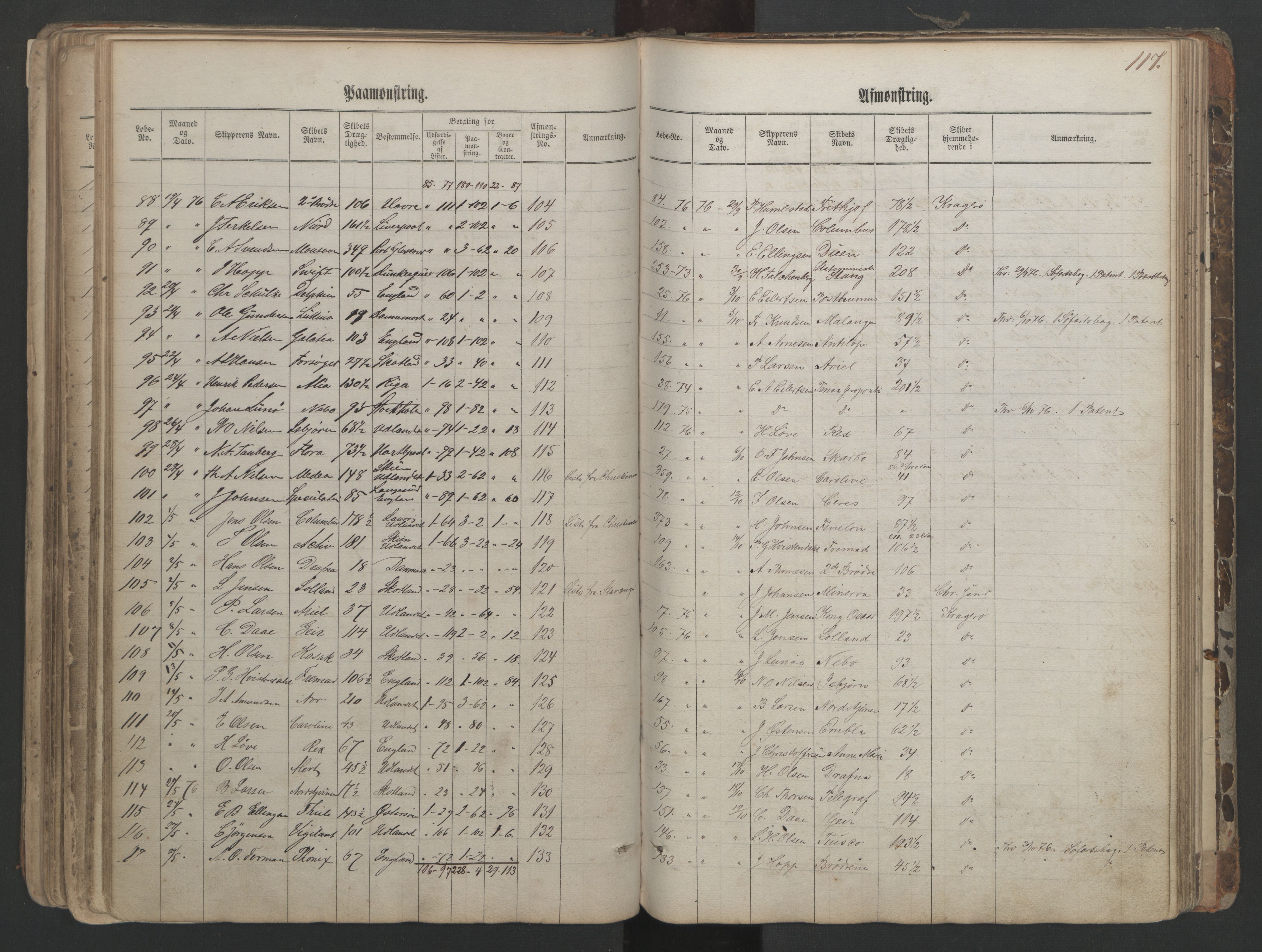 Kragerø innrulleringskontor, AV/SAKO-A-830/H/Ha/L0001: Mønstringsjournal, 1860-1884, p. 117