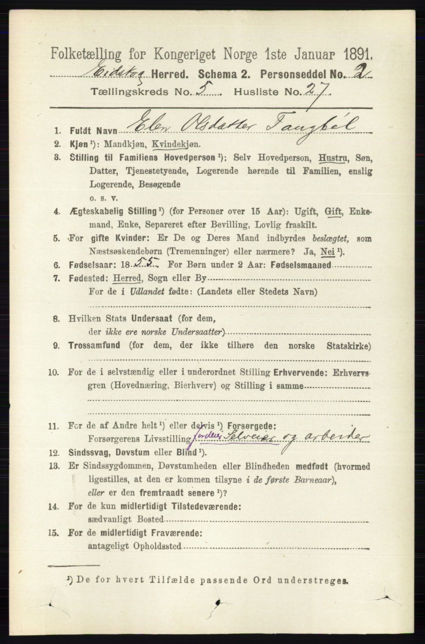 RA, 1891 census for 0420 Eidskog, 1891, p. 2219