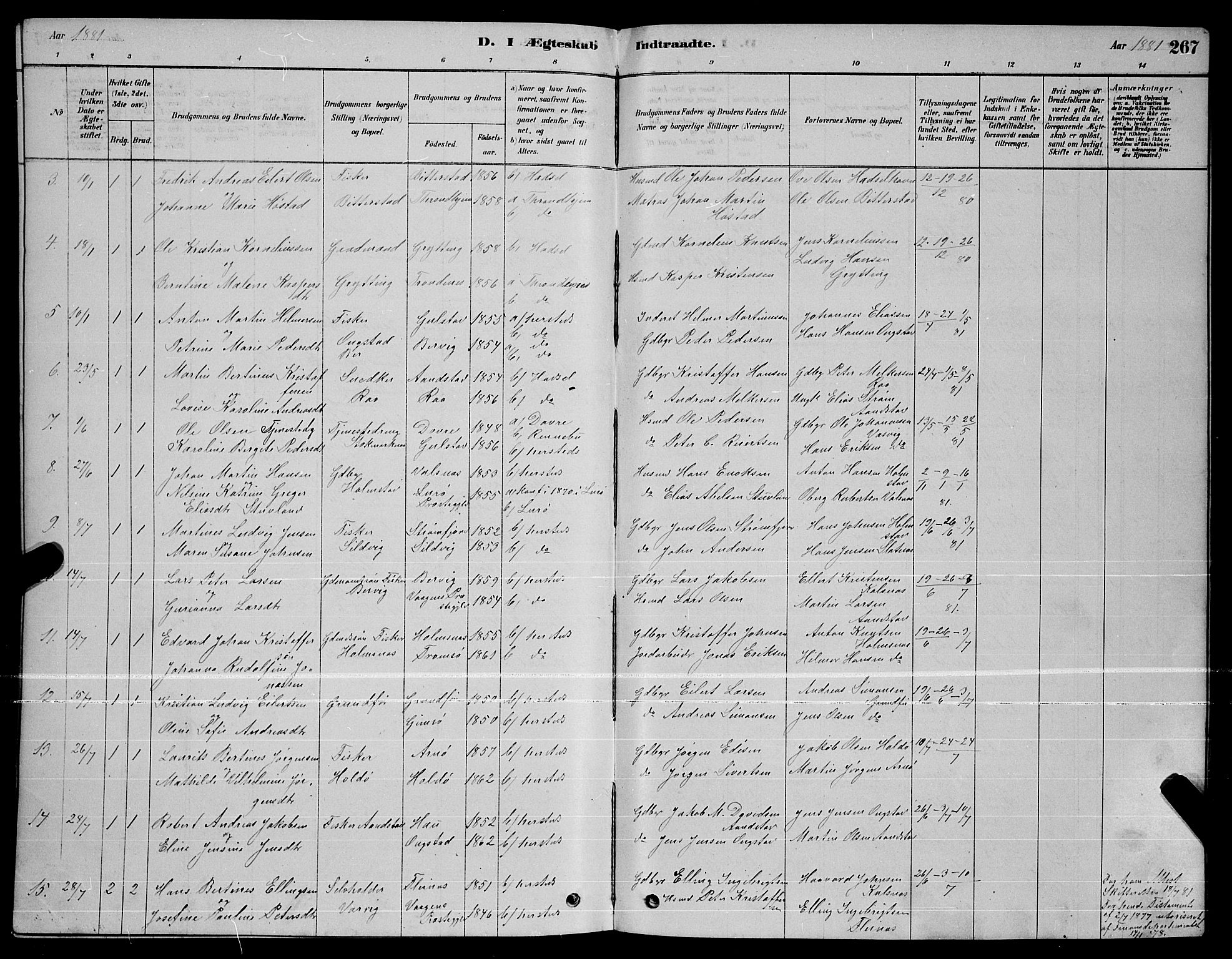 Ministerialprotokoller, klokkerbøker og fødselsregistre - Nordland, AV/SAT-A-1459/888/L1267: Parish register (copy) no. 888C05, 1878-1890, p. 267