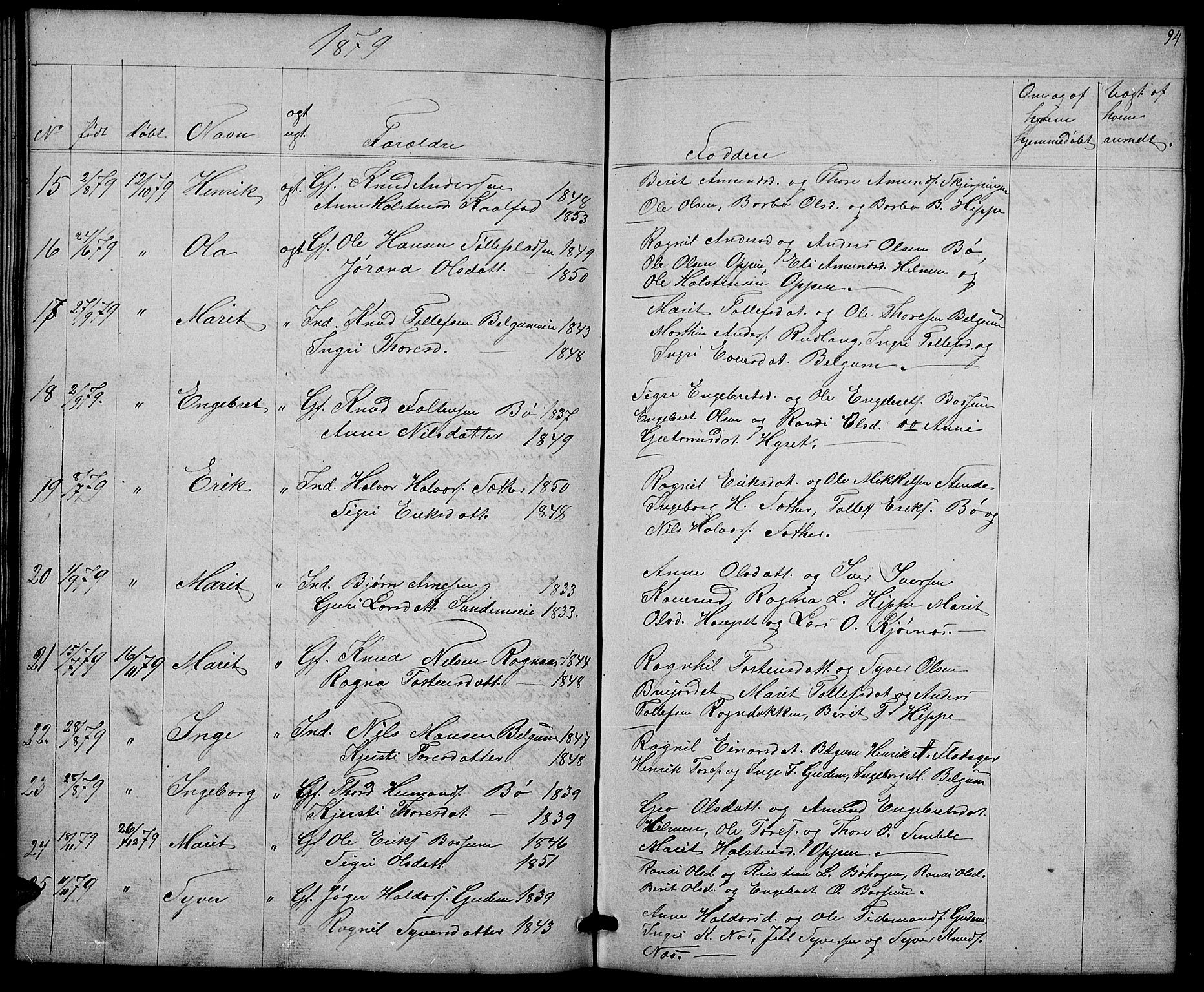 Nord-Aurdal prestekontor, SAH/PREST-132/H/Ha/Hab/L0004: Parish register (copy) no. 4, 1842-1882, p. 94