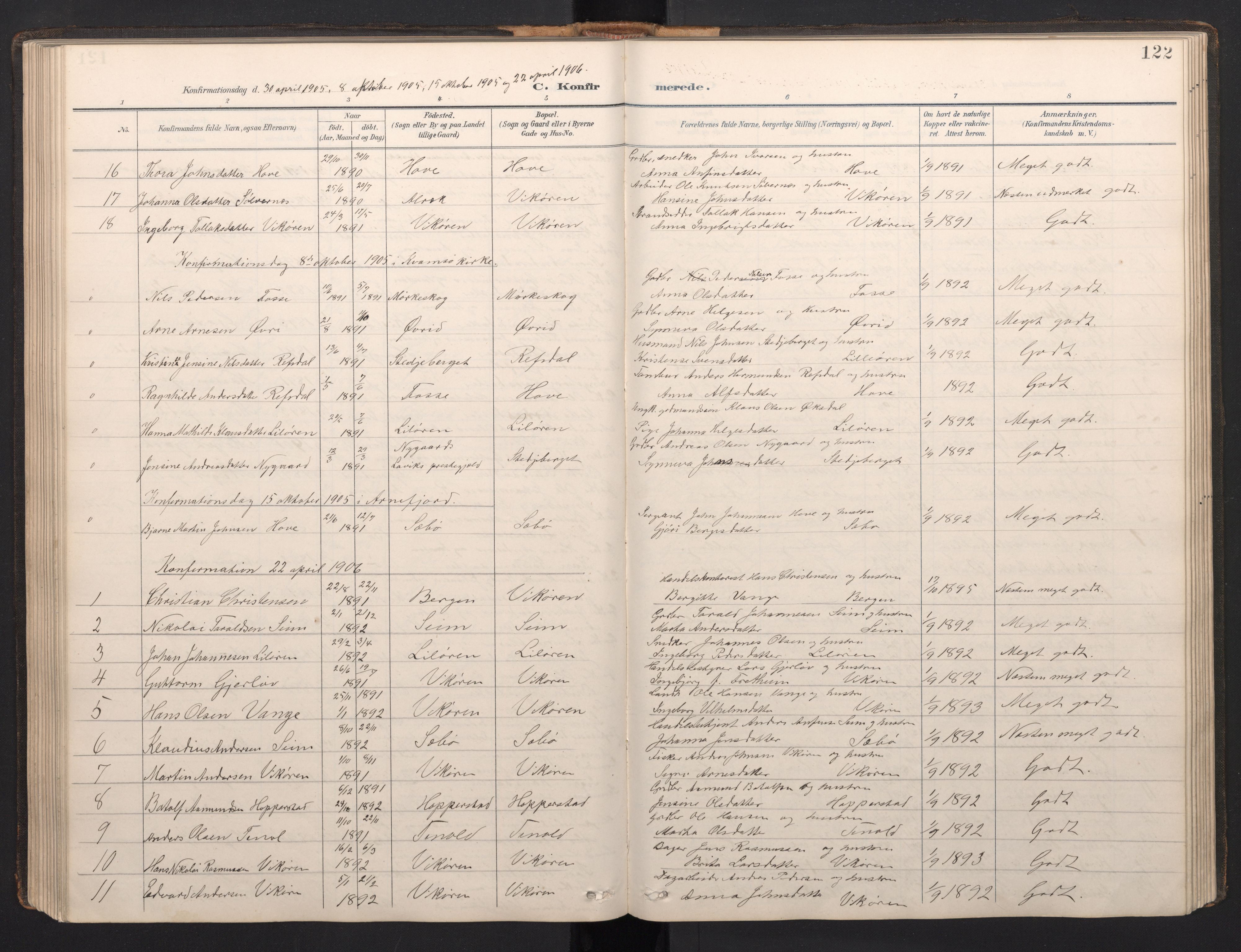 Vik sokneprestembete, AV/SAB-A-81501/H/Hab/Haba/L0004: Parish register (copy) no. A 4, 1895-1914, p. 121b-122a