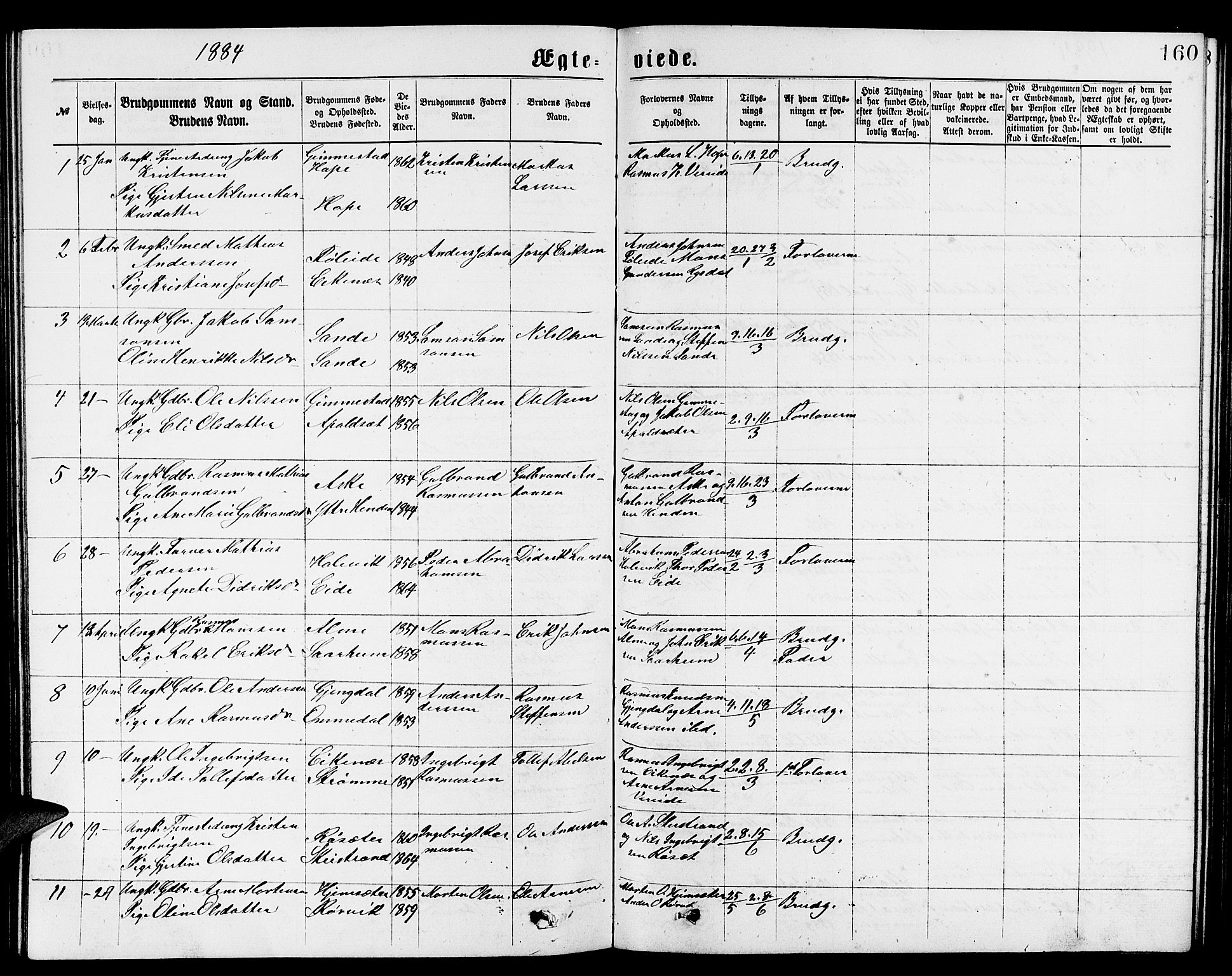 Gloppen sokneprestembete, SAB/A-80101/H/Hab/Habb/L0001: Parish register (copy) no. B 1, 1872-1888, p. 160