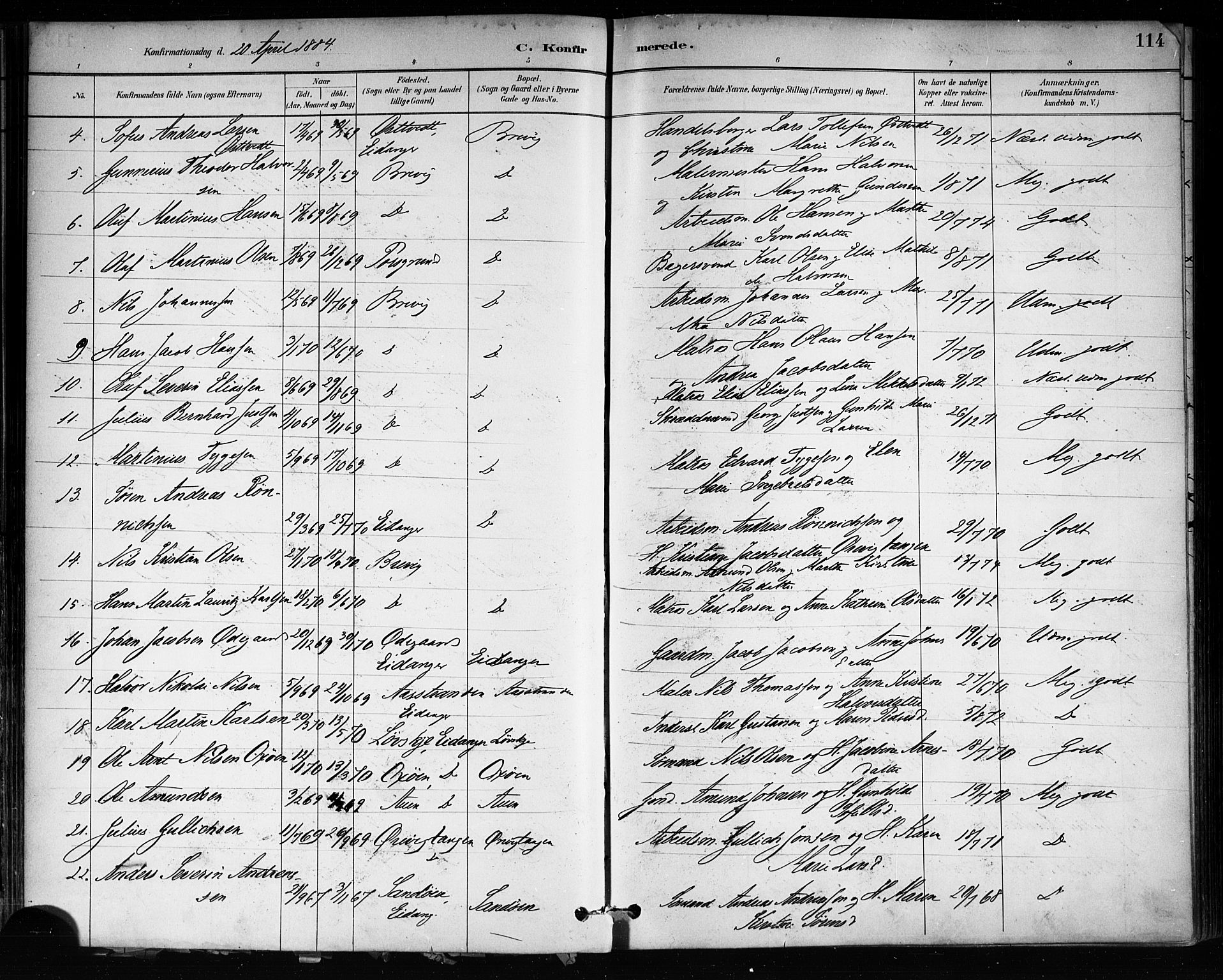 Brevik kirkebøker, SAKO/A-255/F/Fa/L0007: Parish register (official) no. 7, 1882-1900, p. 114
