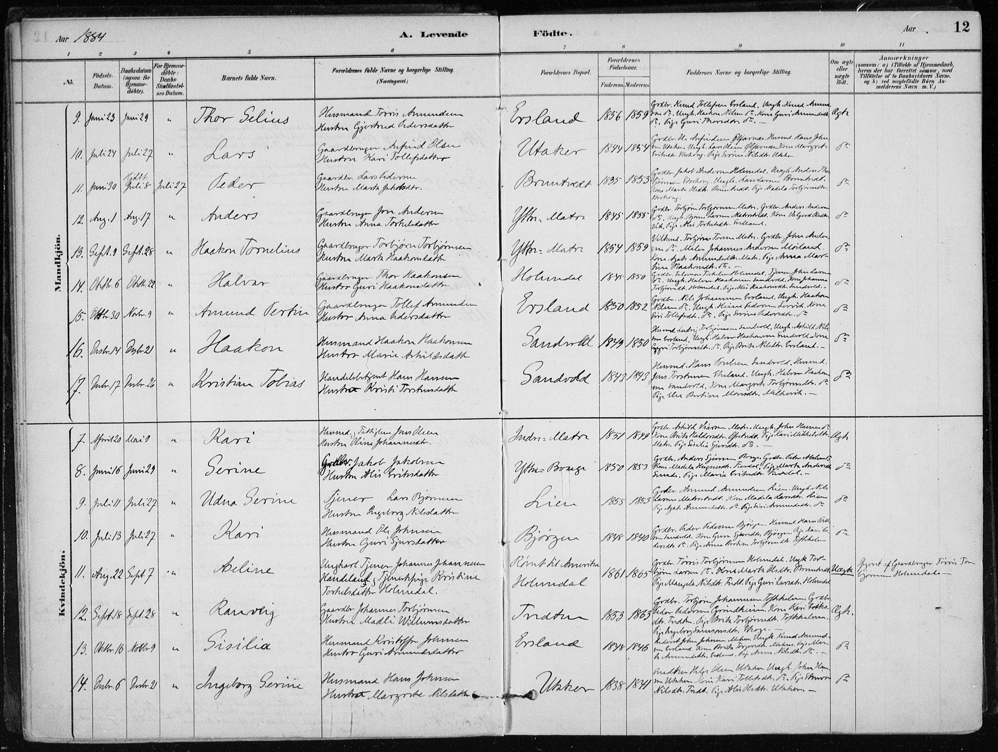 Skånevik sokneprestembete, SAB/A-77801/H/Haa: Parish register (official) no. C  1, 1879-1917, p. 12