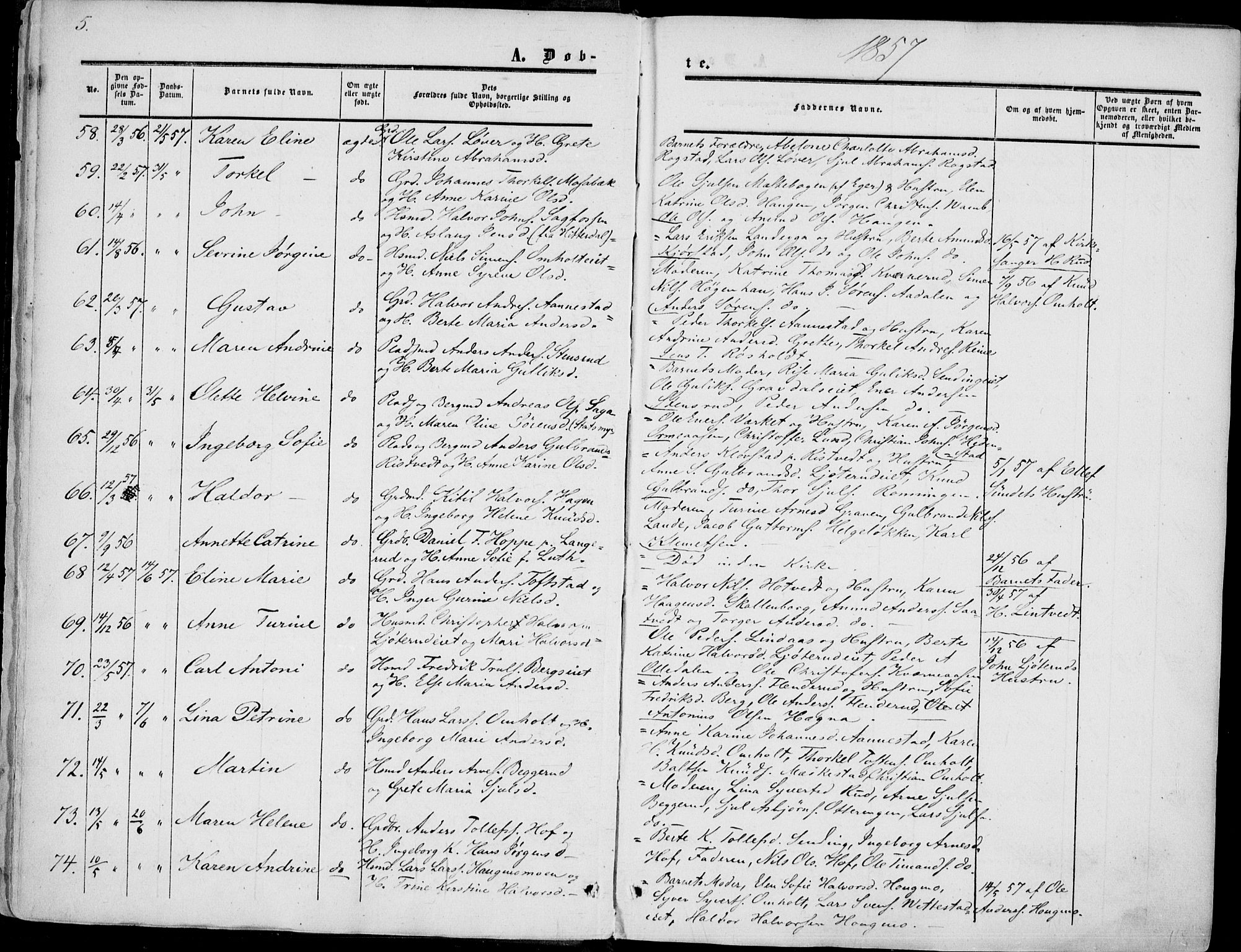 Sandsvær kirkebøker, AV/SAKO-A-244/F/Fa/L0006: Parish register (official) no. I 6, 1857-1868, p. 5