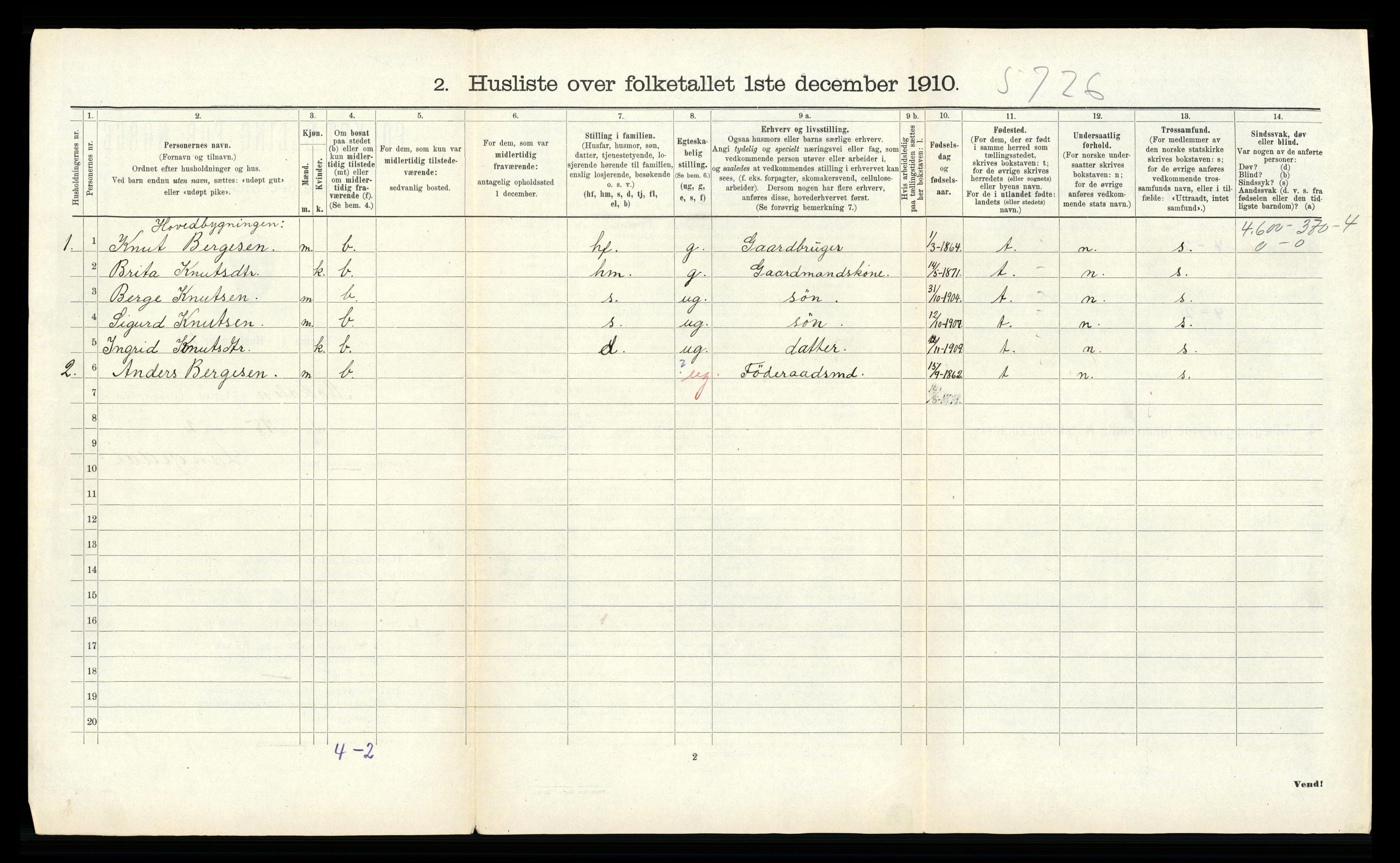 RA, 1910 census for Modalen, 1910, p. 60