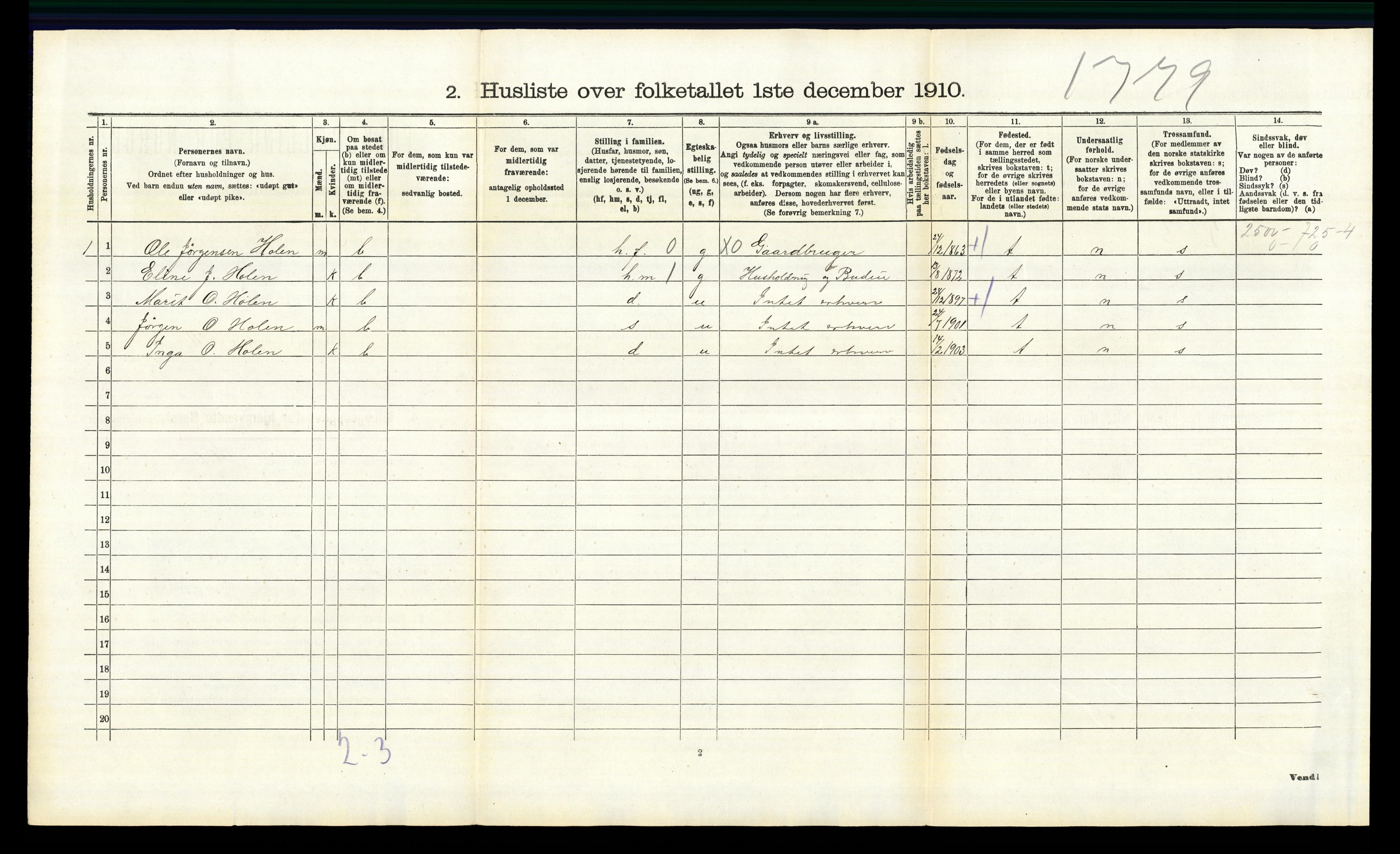 RA, 1910 census for Lille Elvedalen, 1910, p. 1060