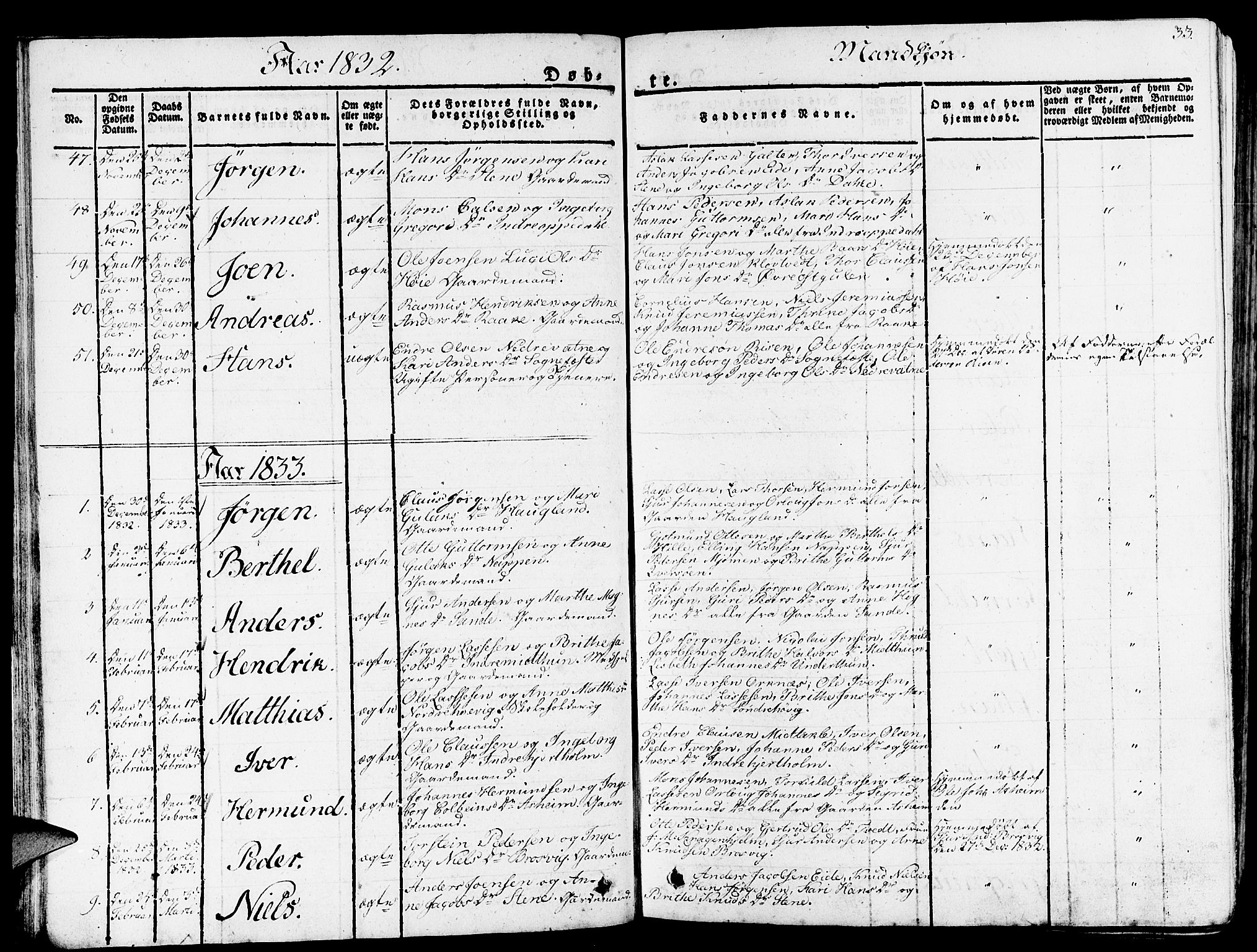 Gulen sokneprestembete, AV/SAB-A-80201/H/Haa/Haaa/L0019: Parish register (official) no. A 19, 1826-1836, p. 33