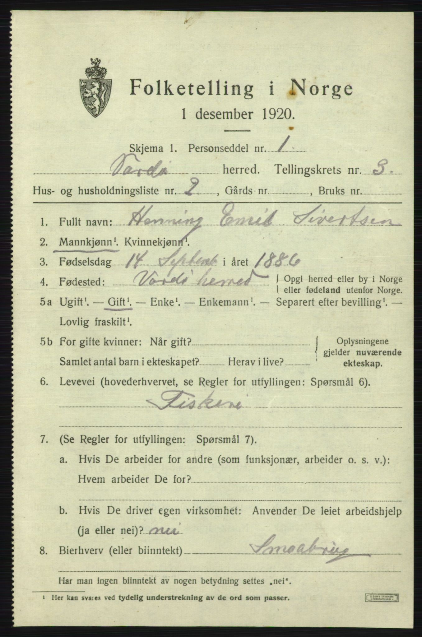 SATØ, 1920 census for Vardø rural district, 1920, p. 1768