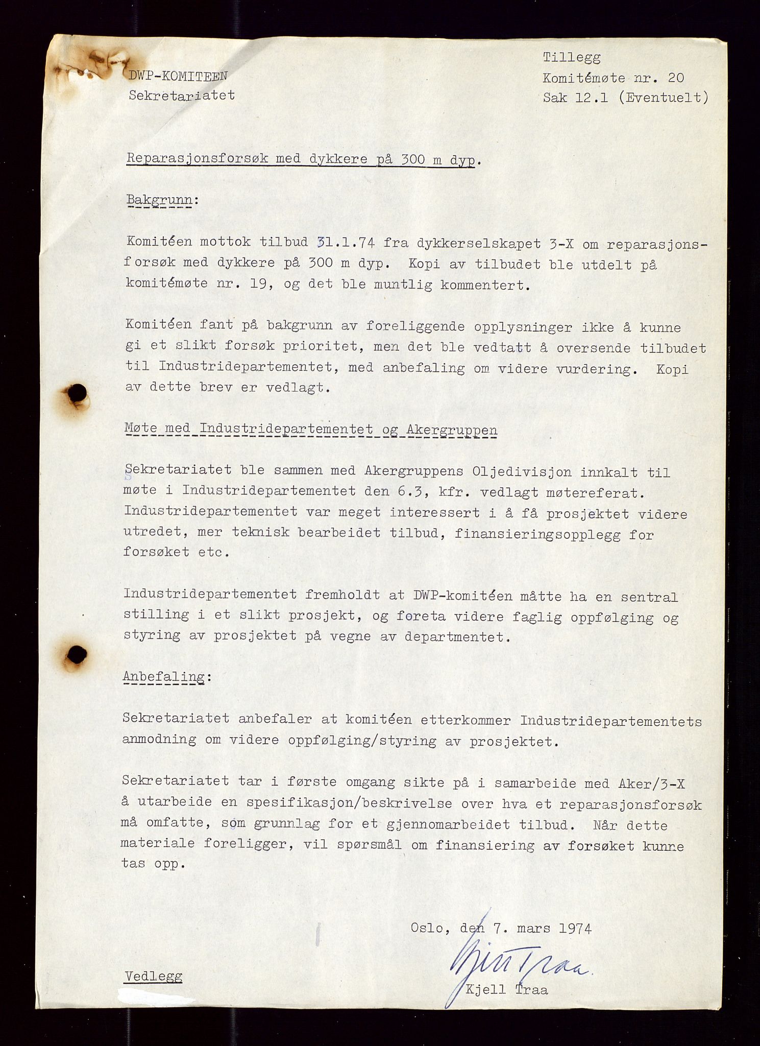 Industridepartementet, Oljekontoret, AV/SAST-A-101348/Di/L0001: DWP, møter juni - november, komiteemøter nr. 19 - 26, 1973-1974, p. 116