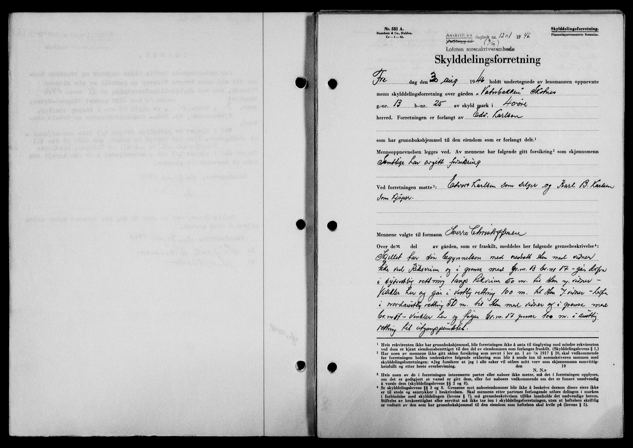 Lofoten sorenskriveri, SAT/A-0017/1/2/2C/L0014a: Mortgage book no. 14a, 1946-1946, Diary no: : 1201/1946