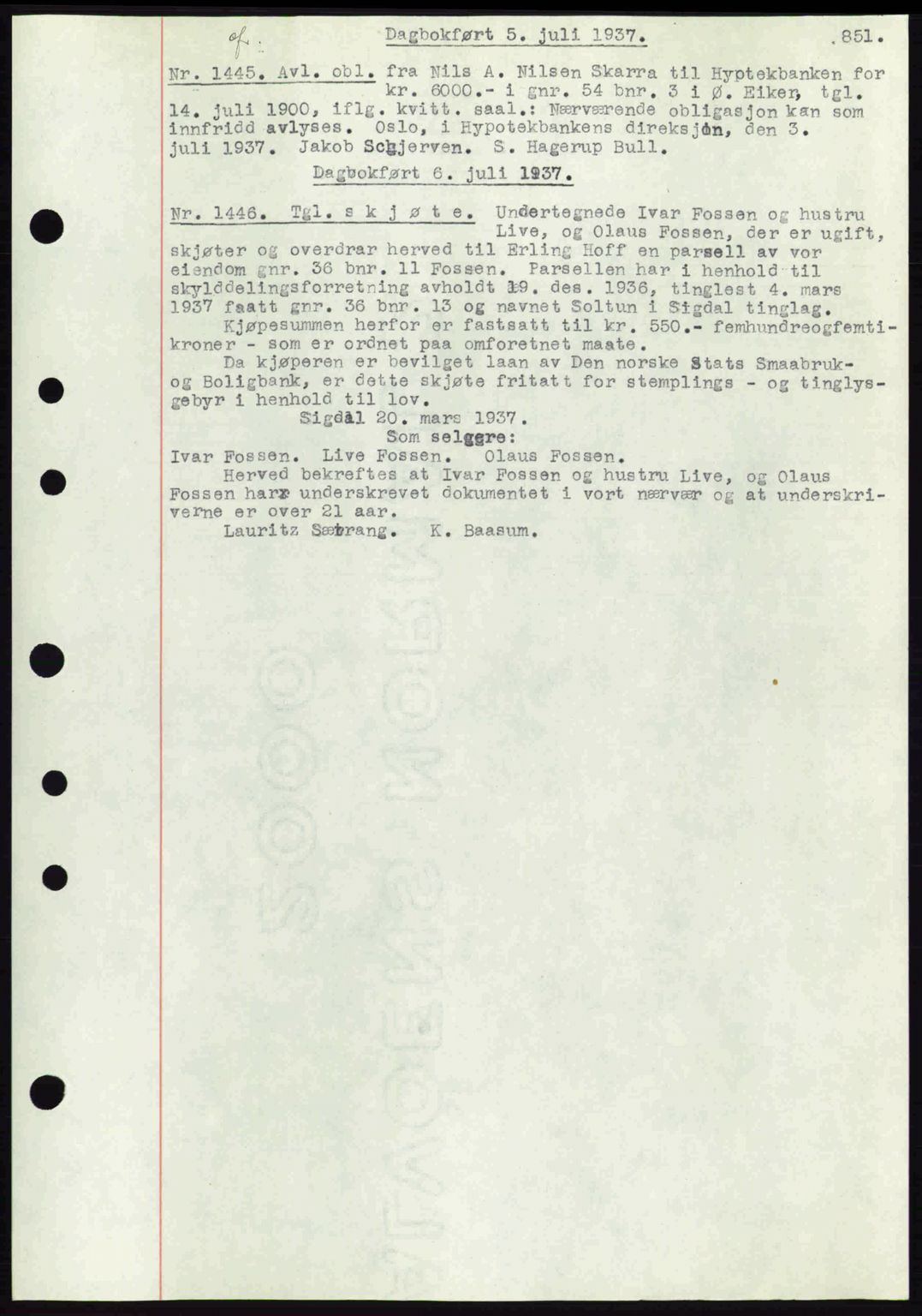 Eiker, Modum og Sigdal sorenskriveri, SAKO/A-123/G/Ga/Gab/L0035: Mortgage book no. A5, 1937-1937, Diary no: : 1445/1937