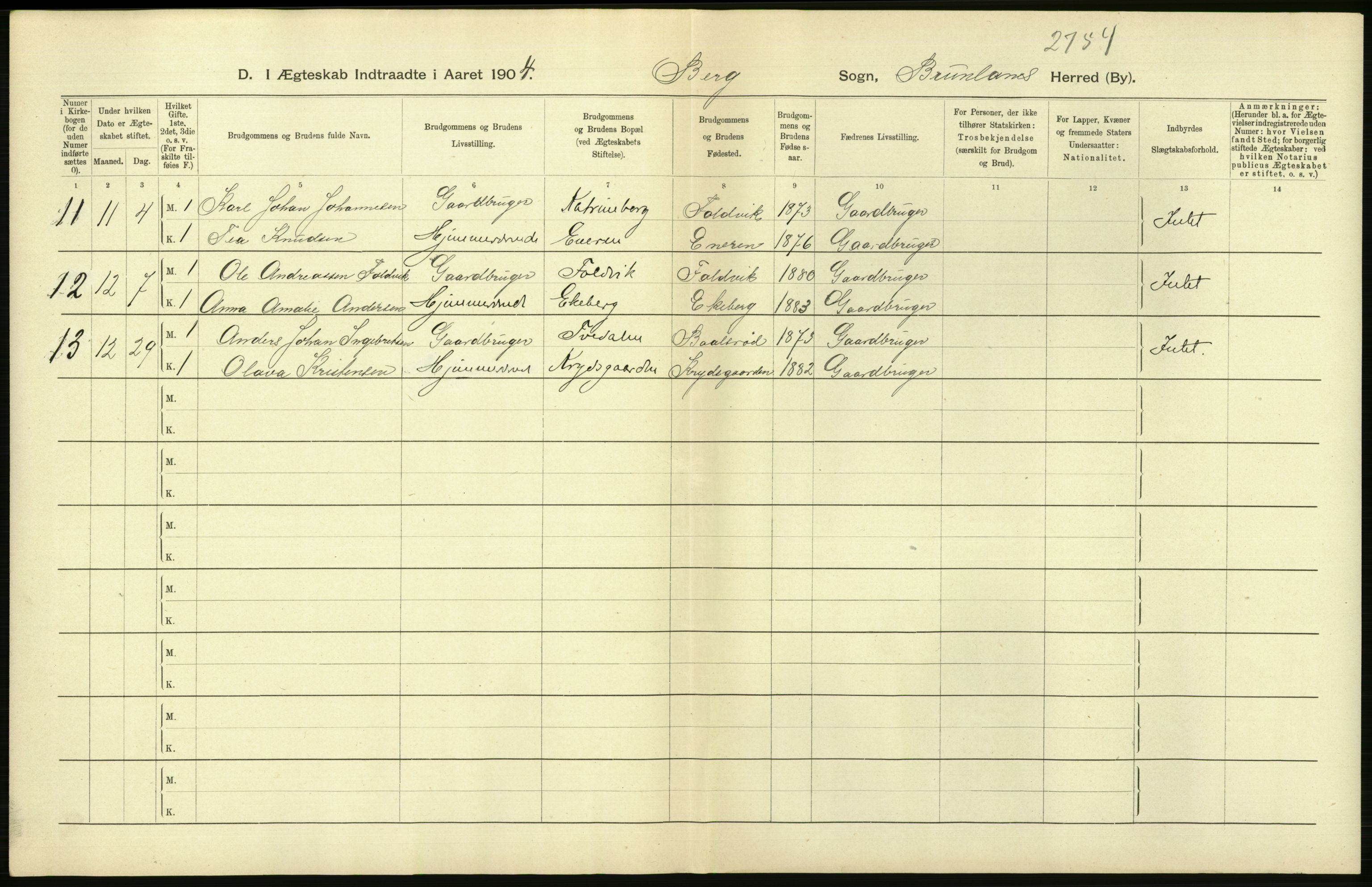 Statistisk sentralbyrå, Sosiodemografiske emner, Befolkning, AV/RA-S-2228/D/Df/Dfa/Dfab/L0008: Jarlsberg og Larvig amt: Fødte, gifte, døde, 1904, p. 392