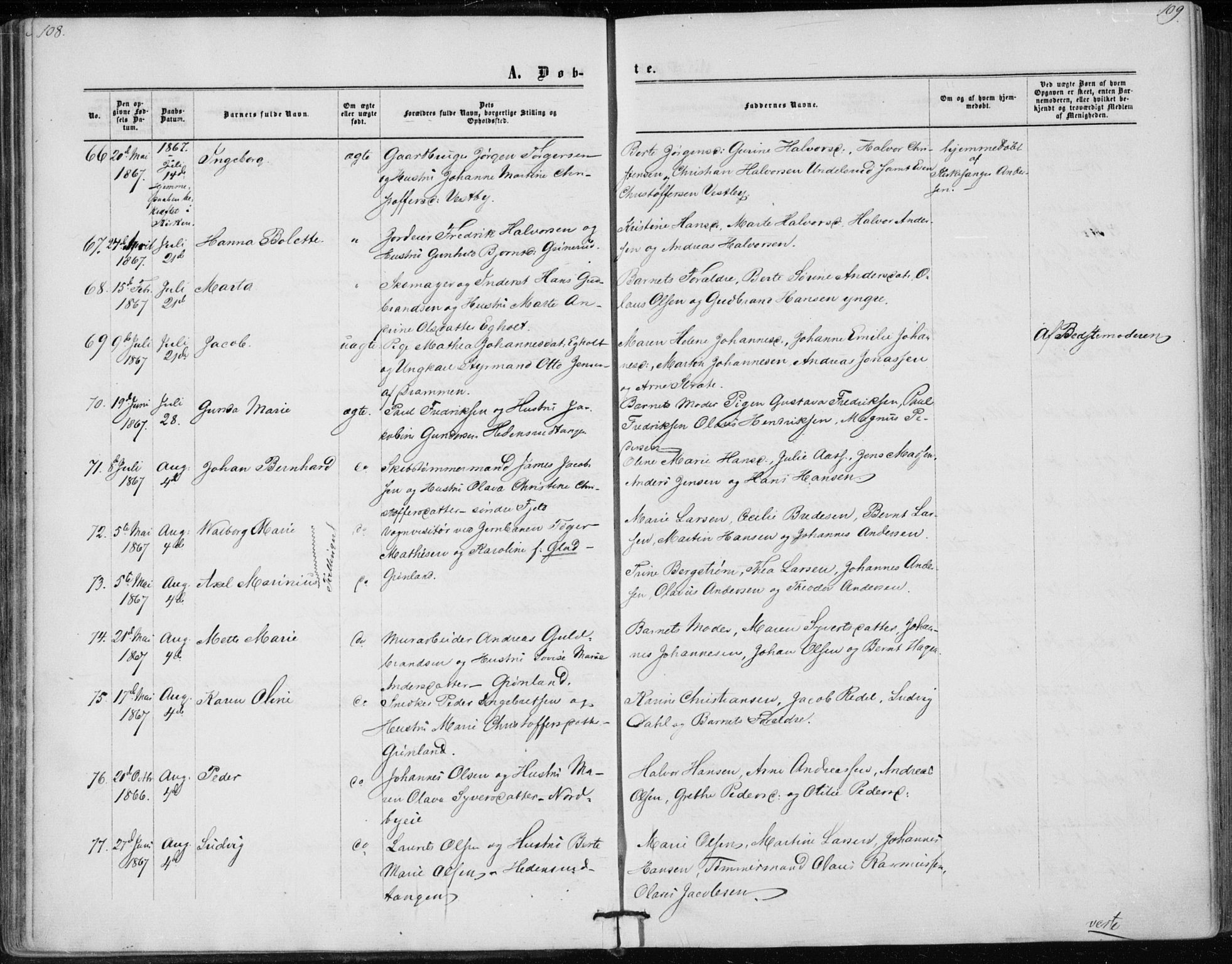 Skoger kirkebøker, SAKO/A-59/F/Fa/L0004: Parish register (official) no. I 4, 1862-1872, p. 108-109