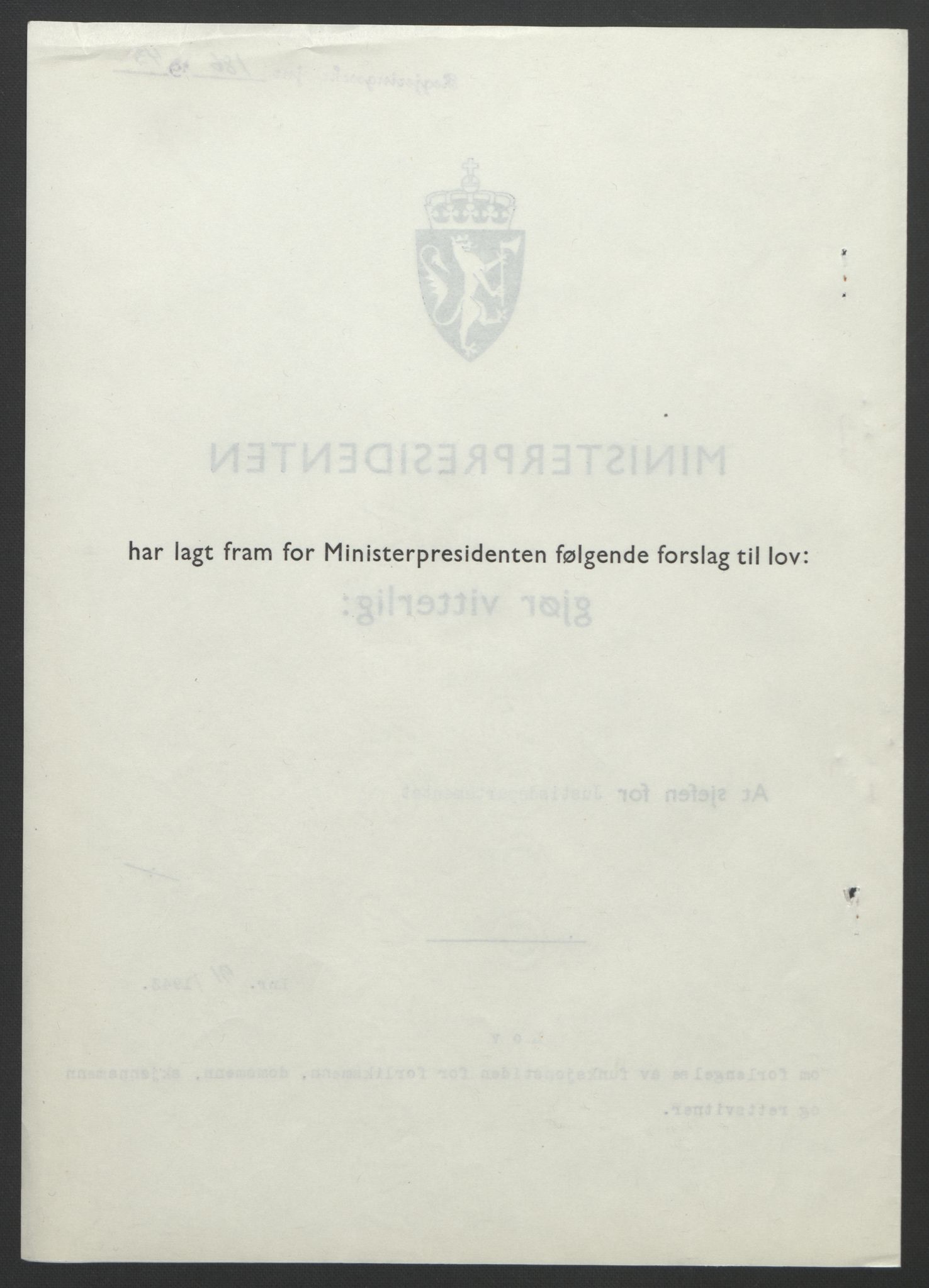 NS-administrasjonen 1940-1945 (Statsrådsekretariatet, de kommisariske statsråder mm), AV/RA-S-4279/D/Db/L0099: Lover, 1943, p. 414