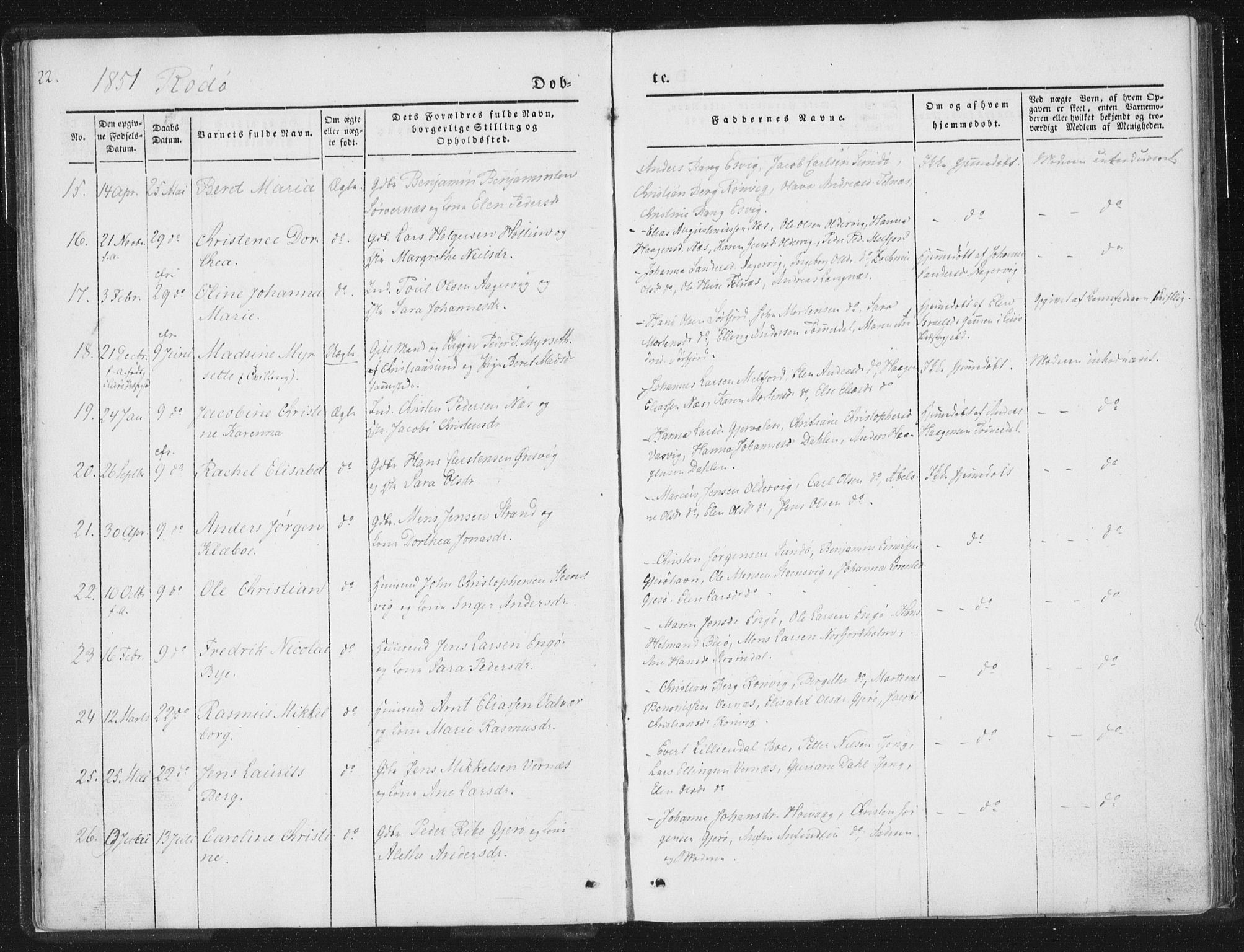 Ministerialprotokoller, klokkerbøker og fødselsregistre - Nordland, AV/SAT-A-1459/841/L0602: Parish register (official) no. 841A08 /1, 1845-1859, p. 22