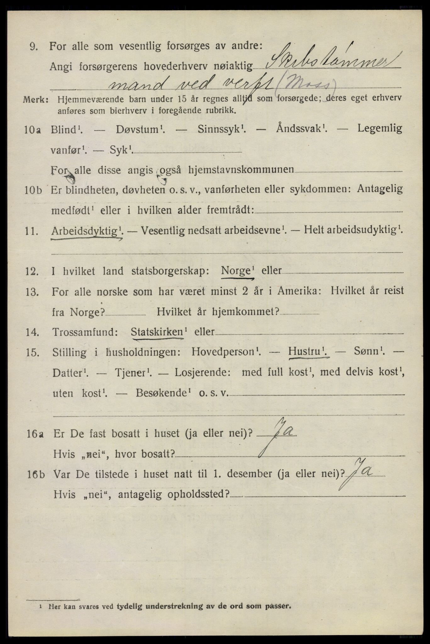 SAO, 1920 census for Moss land district, 1920, p. 2498