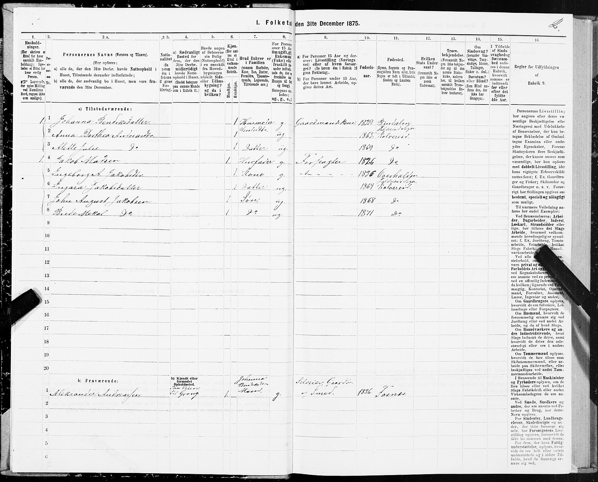 SAT, 1875 census for 1752P Kolvereid, 1875, p. 3002