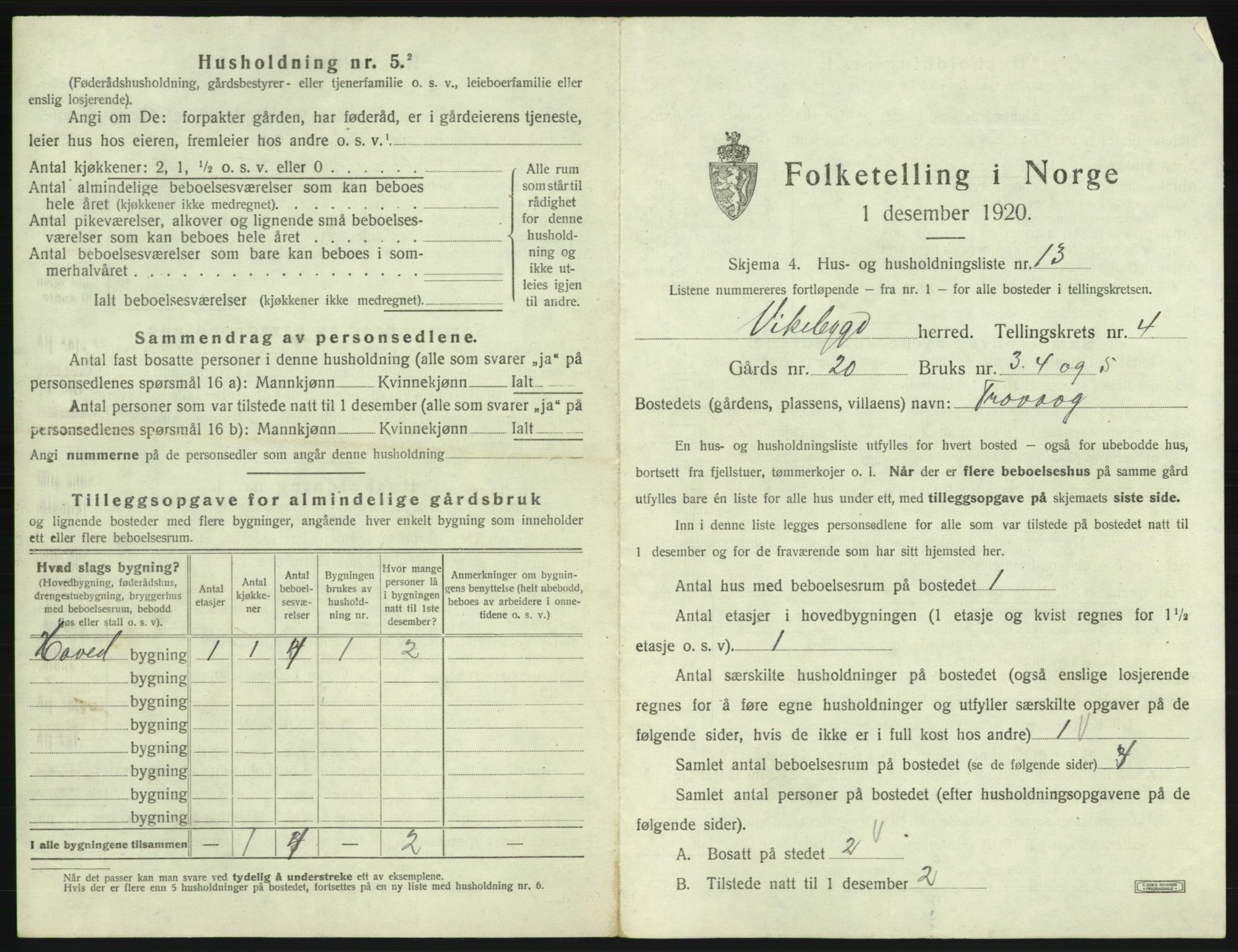 SAB, 1920 census for Vikebygd, 1920, p. 277