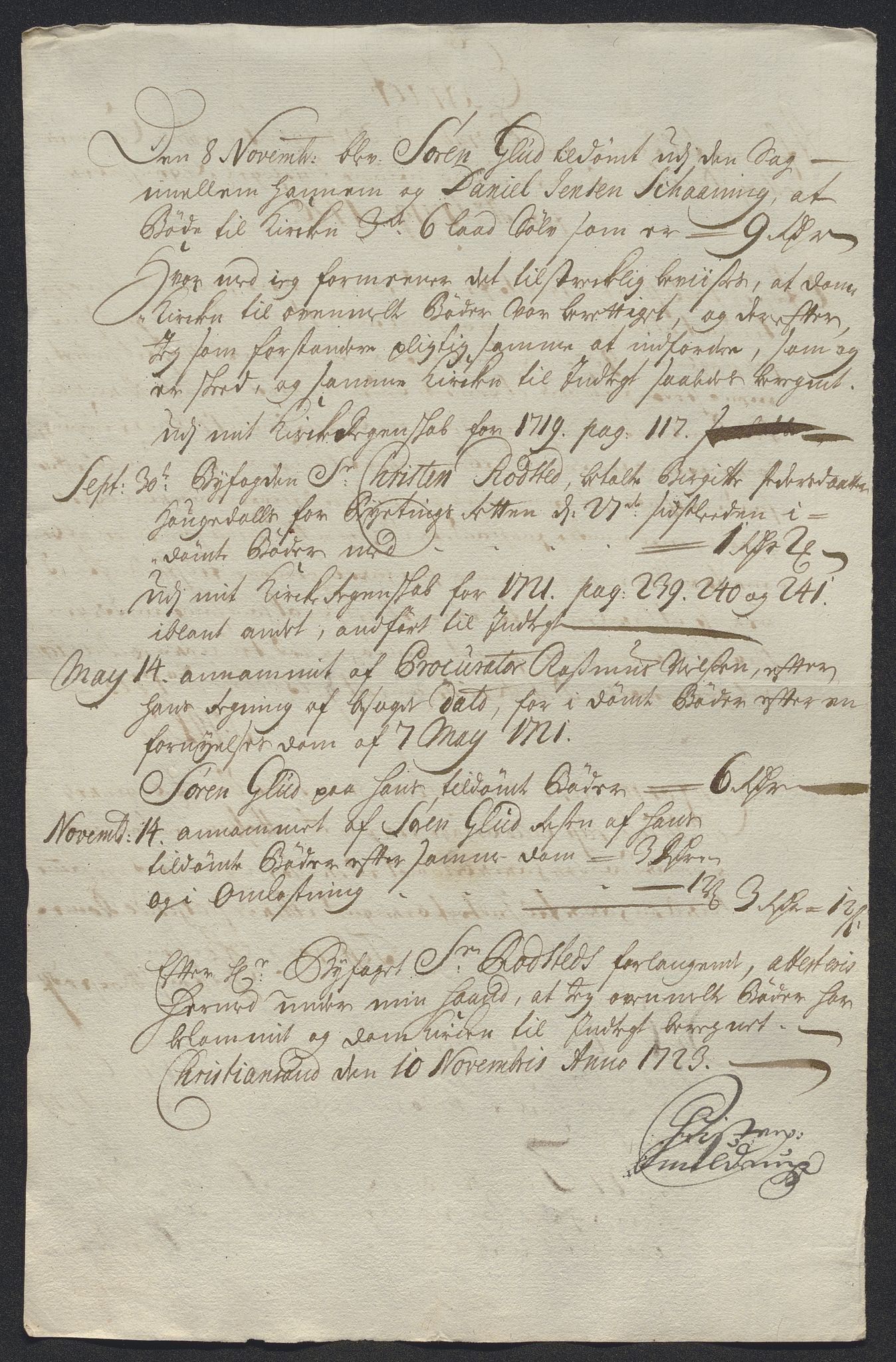 Rentekammeret inntil 1814, Reviderte regnskaper, Byregnskaper, AV/RA-EA-4066/R/Rm/L0286: [M19] Sikt og sakefall, 1719-1727, p. 167