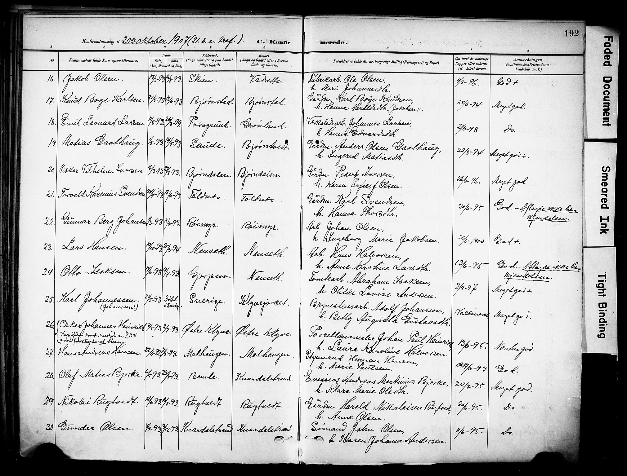 Solum kirkebøker, AV/SAKO-A-306/F/Fa/L0011: Parish register (official) no. I 11, 1898-1909, p. 192