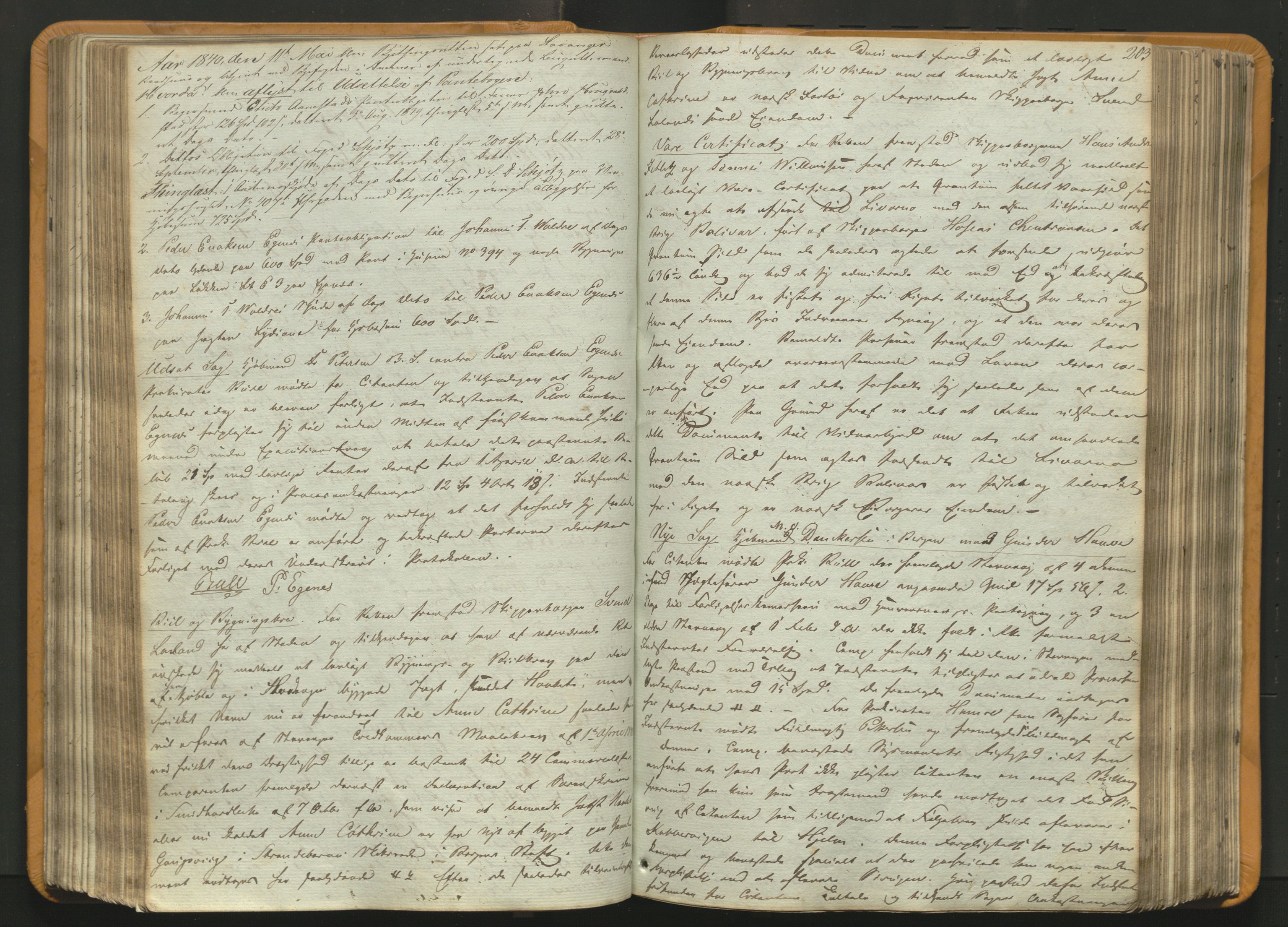Stavanger byfogd, AV/SAST-A-101408/001/3/30/30BA/L0054: Bytingprotkoll, 1838-1843, p. 202b-203a