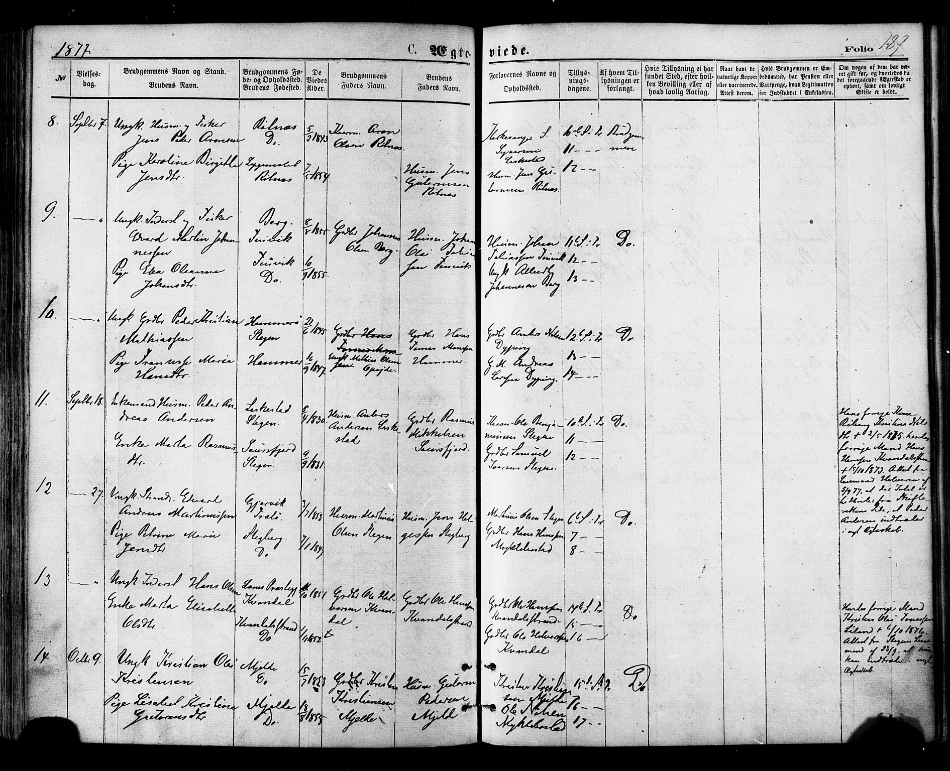 Ministerialprotokoller, klokkerbøker og fødselsregistre - Nordland, SAT/A-1459/855/L0802: Parish register (official) no. 855A10, 1875-1886, p. 189