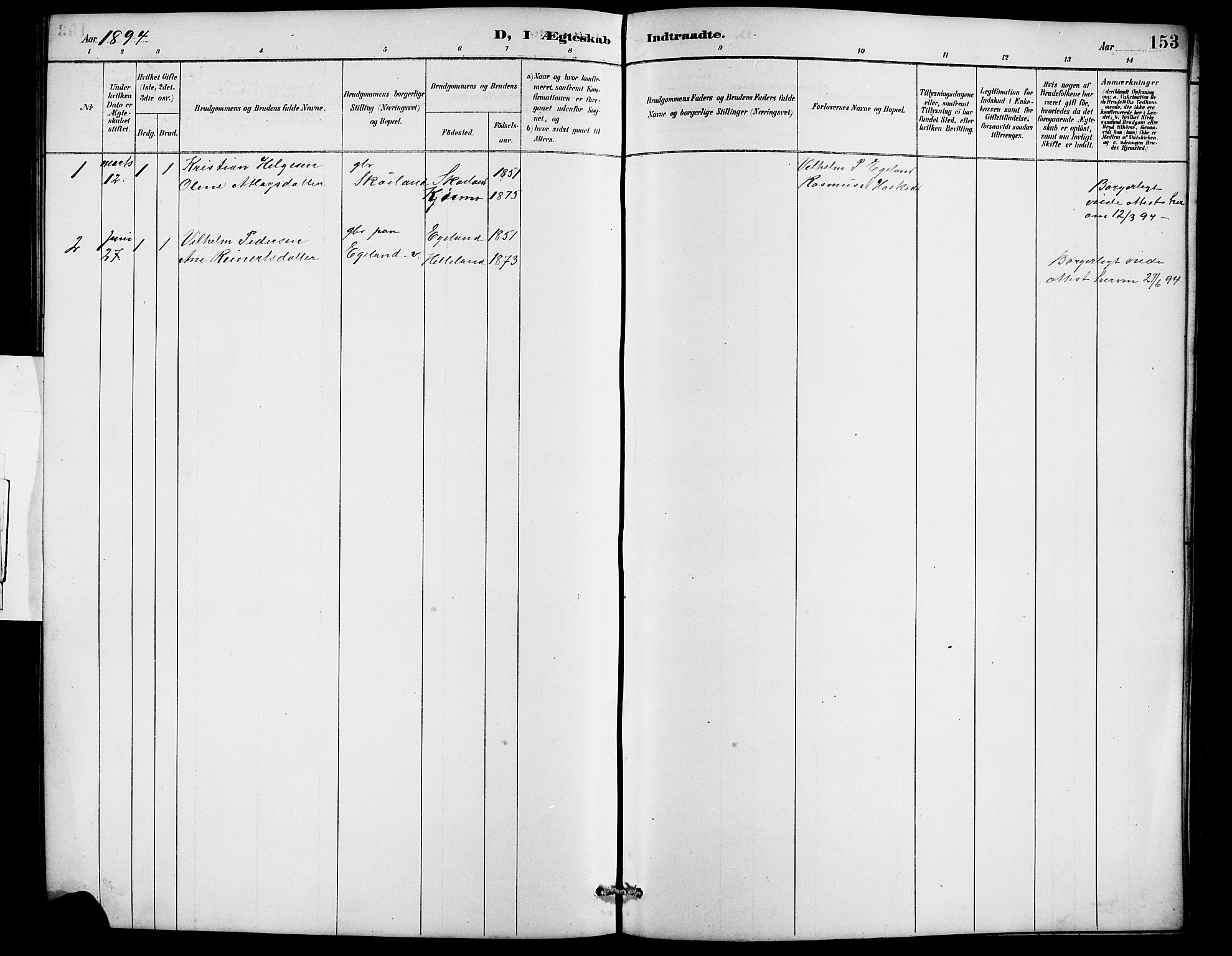 Lund sokneprestkontor, SAST/A-101809/S07/L0007: Parish register (copy) no. B 7, 1890-1925, p. 153
