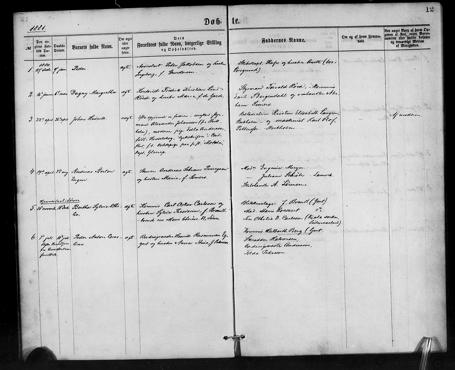 Den norske sjømannsmisjon i utlandet/Antwerpen, SAB/SAB/PA-0105/H/Ha/L0001: Parish register (official) no. A 1, 1865-1887, p. 12