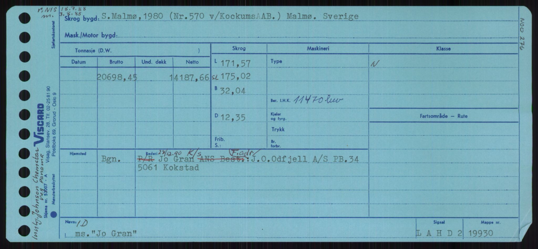 Sjøfartsdirektoratet med forløpere, Skipsmålingen, AV/RA-S-1627/H/Ha/L0003/0001: Fartøy, Hilm-Mar / Fartøy, Hilm-Kol, p. 493