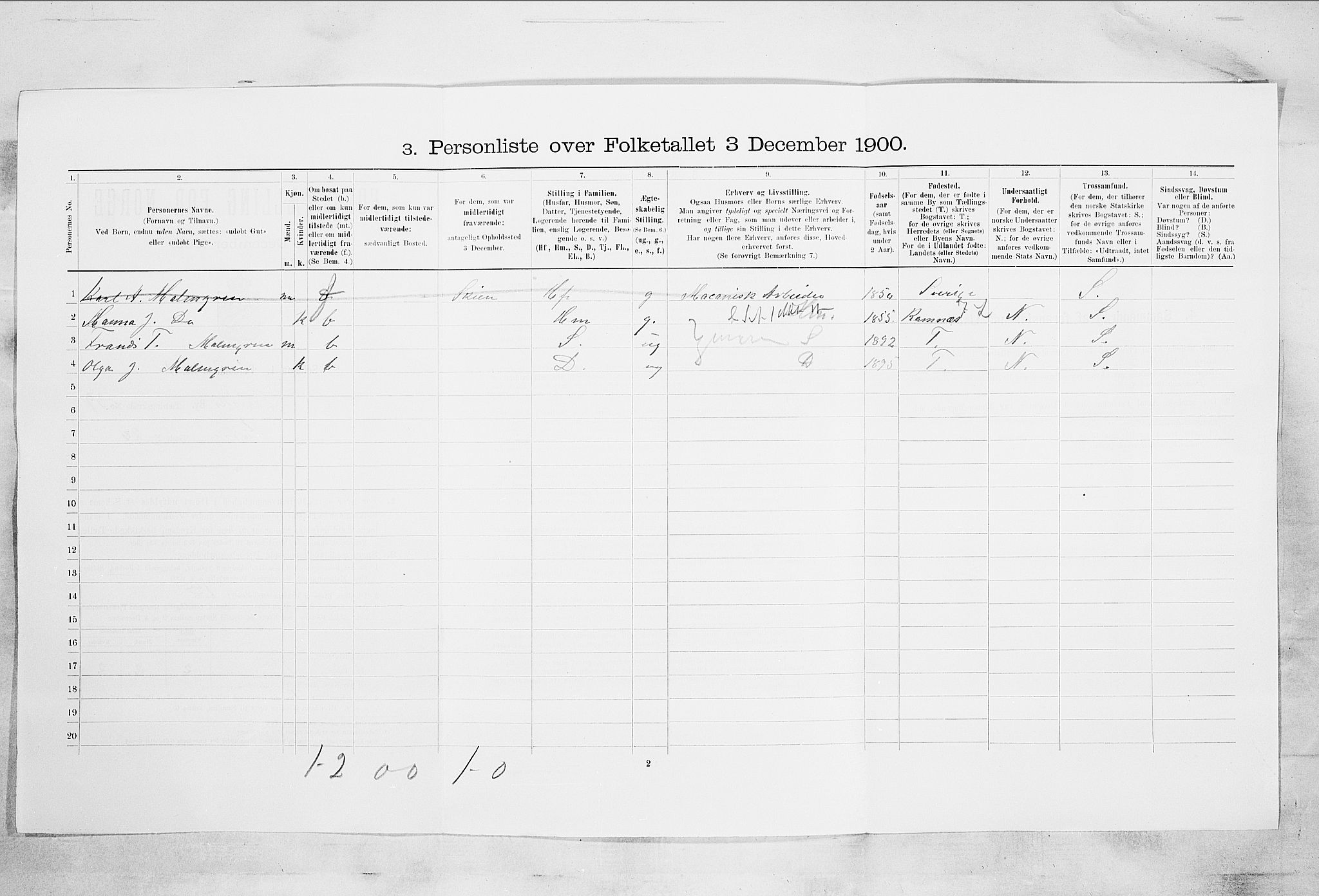 RA, 1900 census for Larvik, 1900, p. 7158