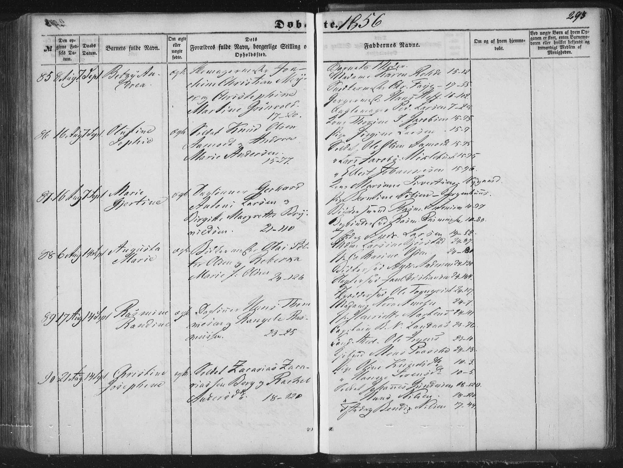 Korskirken sokneprestembete, AV/SAB-A-76101/H/Haa/L0017: Parish register (official) no. B 3, 1851-1857, p. 293