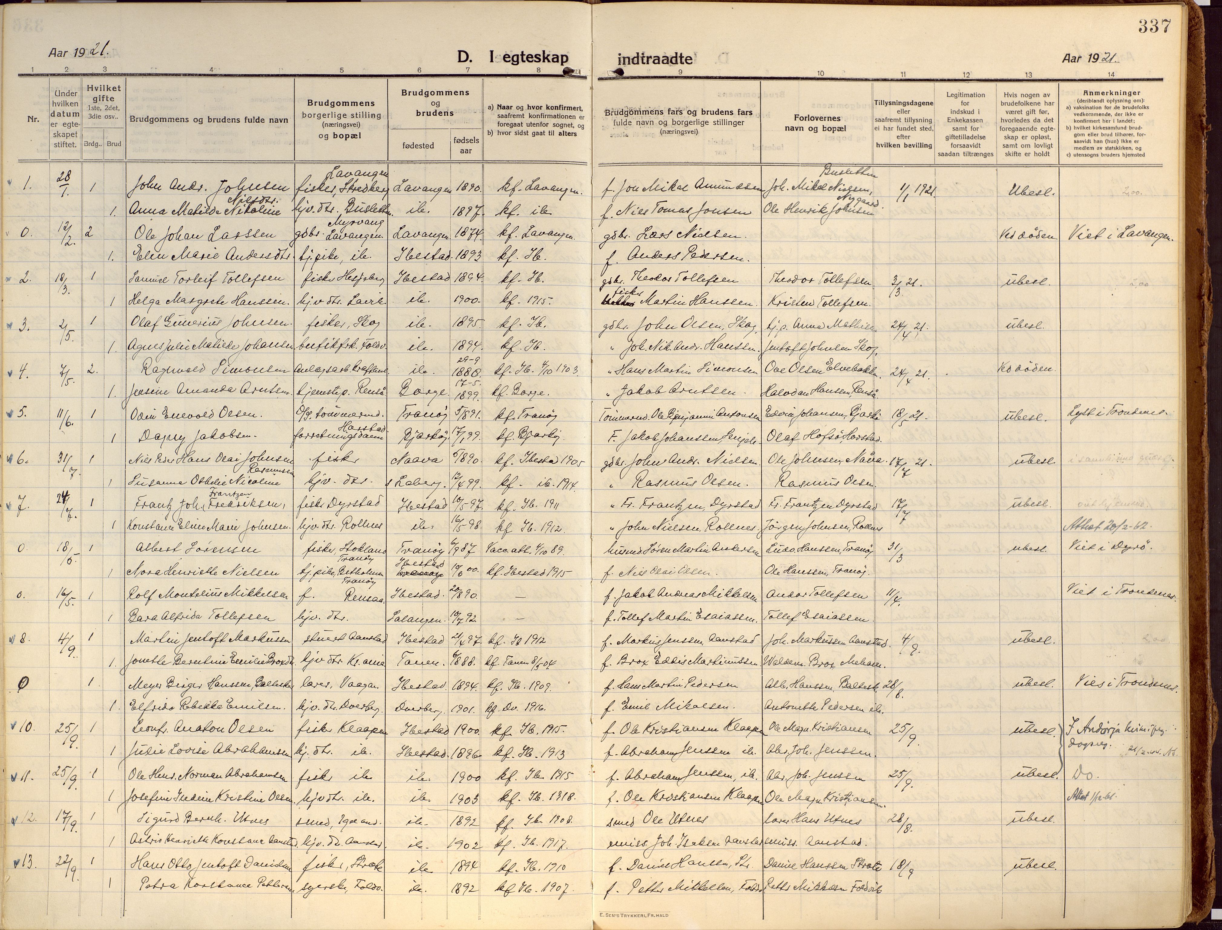 Ibestad sokneprestembete, SATØ/S-0077/H/Ha/Haa/L0018kirke: Parish register (official) no. 18, 1915-1929, p. 337