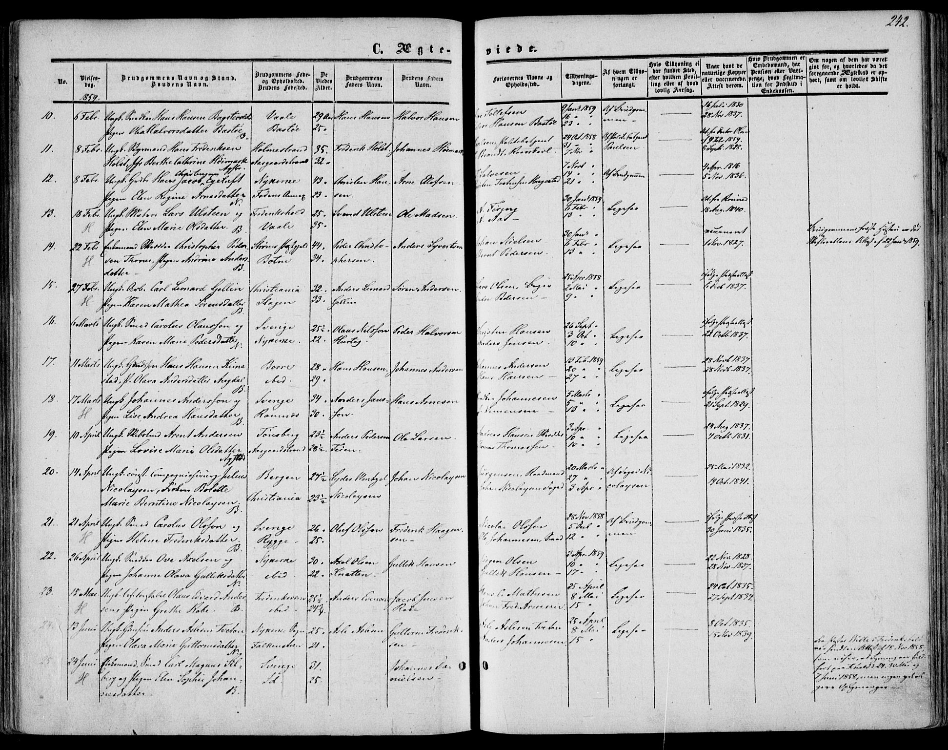 Borre kirkebøker, SAKO/A-338/F/Fa/L0006: Parish register (official) no. I 6, 1852-1862, p. 242